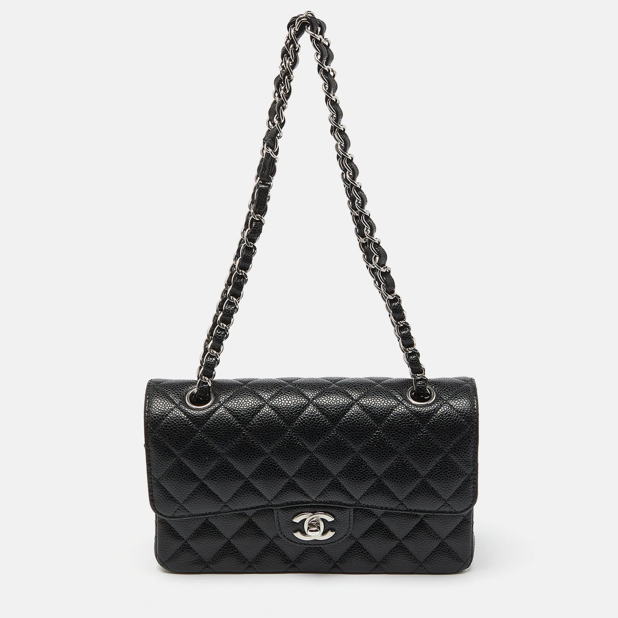 

Chanel Black Quilted Caviar Leather  Classic Double Flap Bag