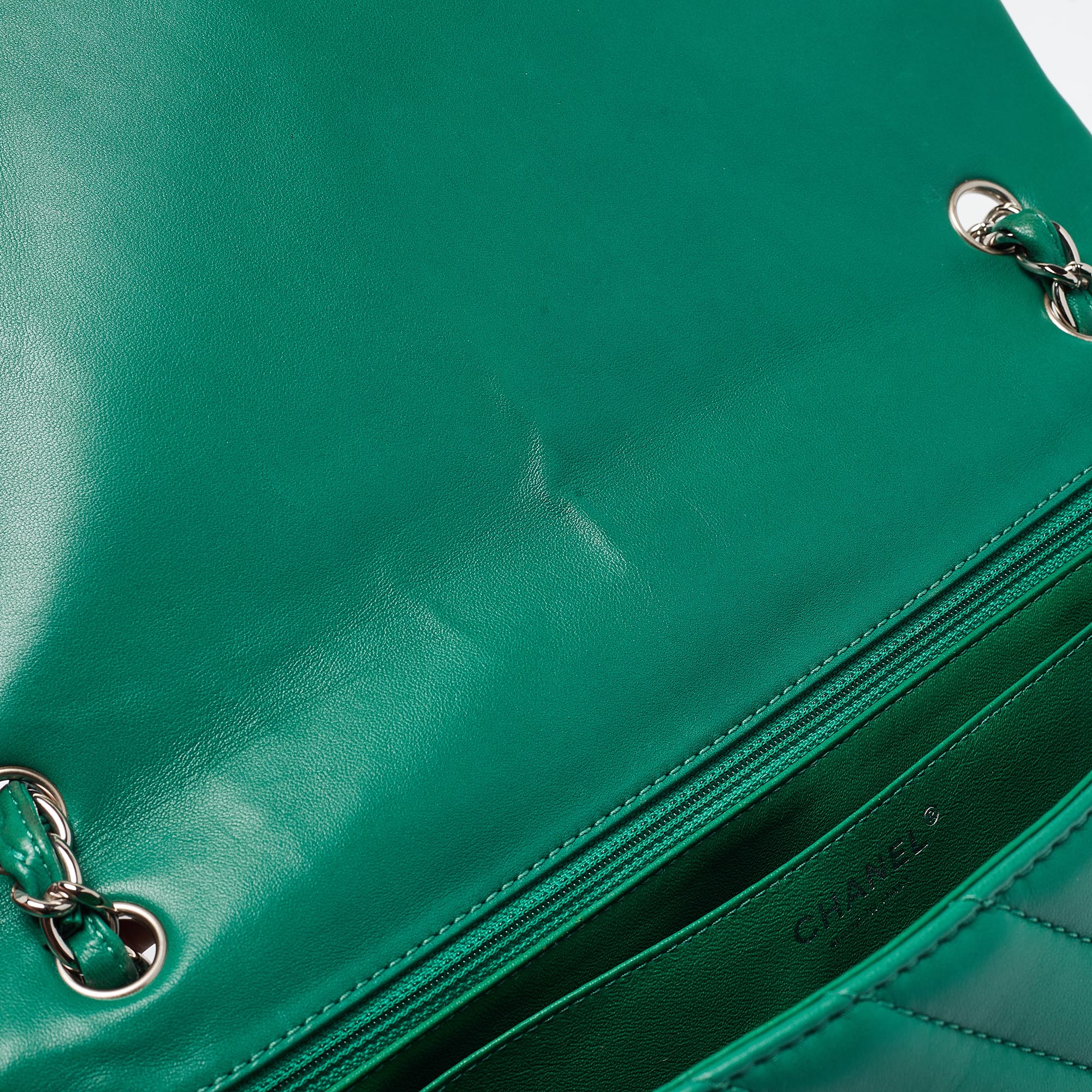 Chanel Green Chevron Leather Maxi Classic Single Flap Bag 