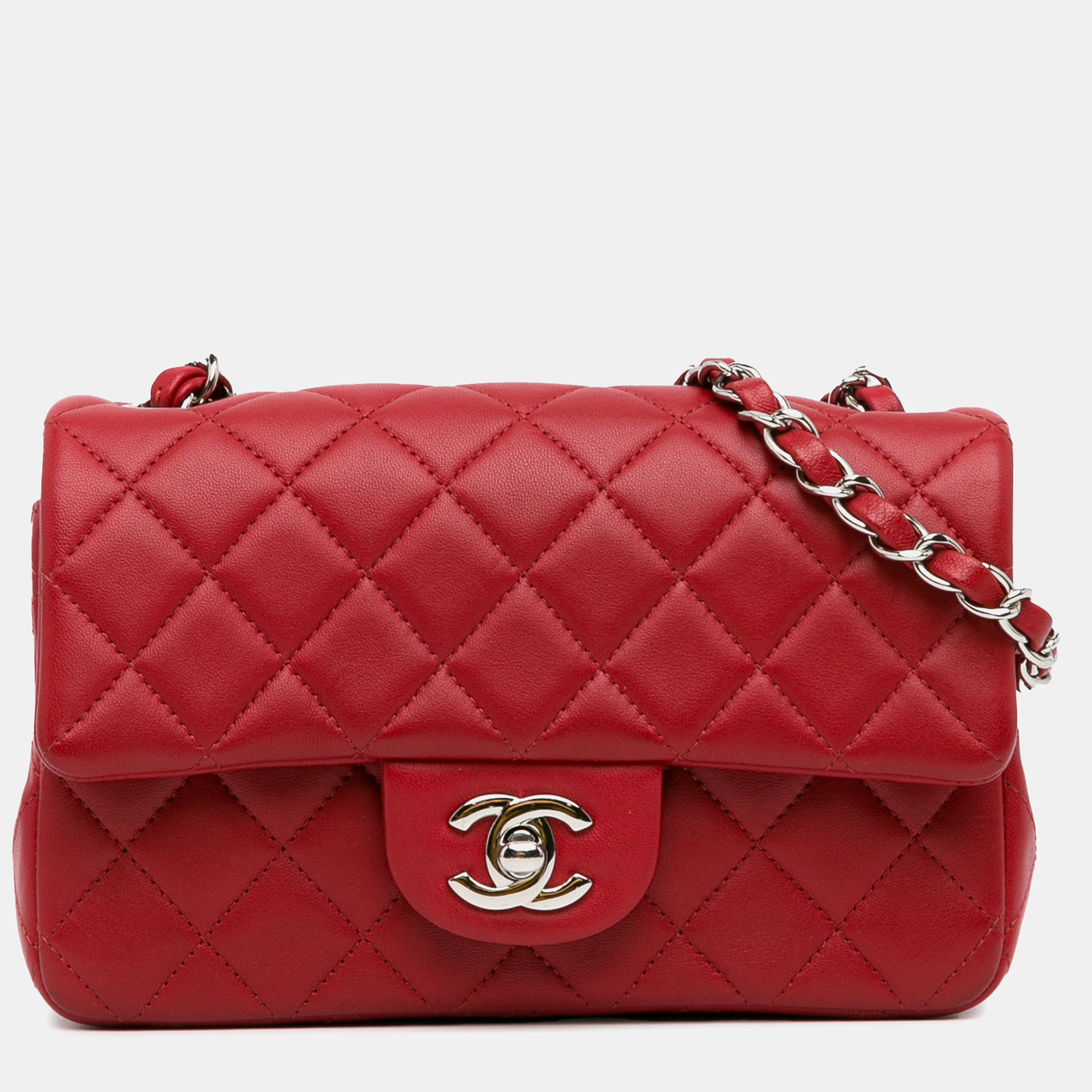 

Chanel Mini Rectangular Classic Lambskin Single Flap, Red
