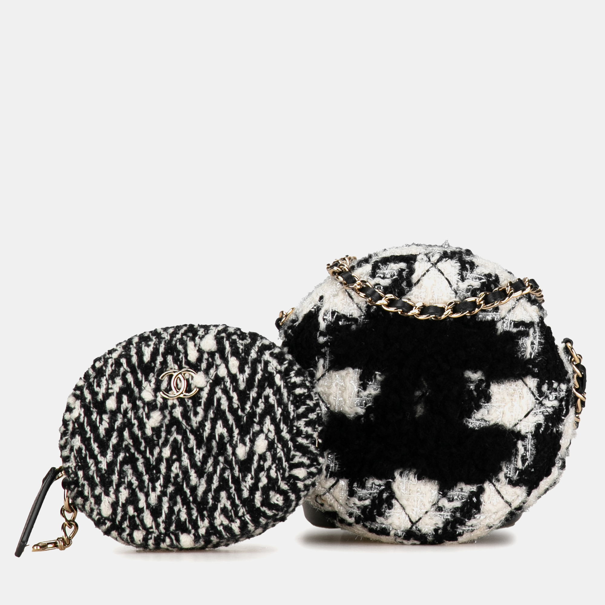 

Chanel Shearling Tweed Round Clutch With Chain and Coin Purse, Black
