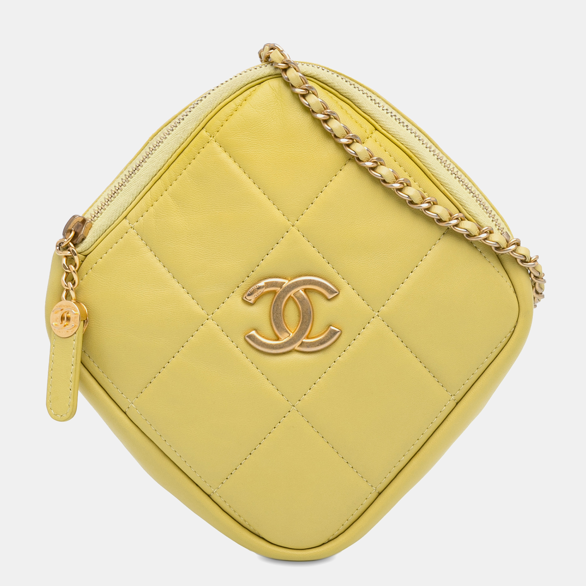 

Chanel CC Lambskin Diamond Clutch with Chain, Yellow