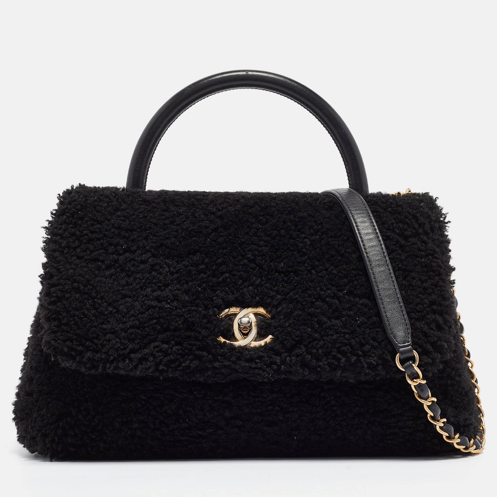 

Chanel Black Shearling  Coco Top Handle Bag