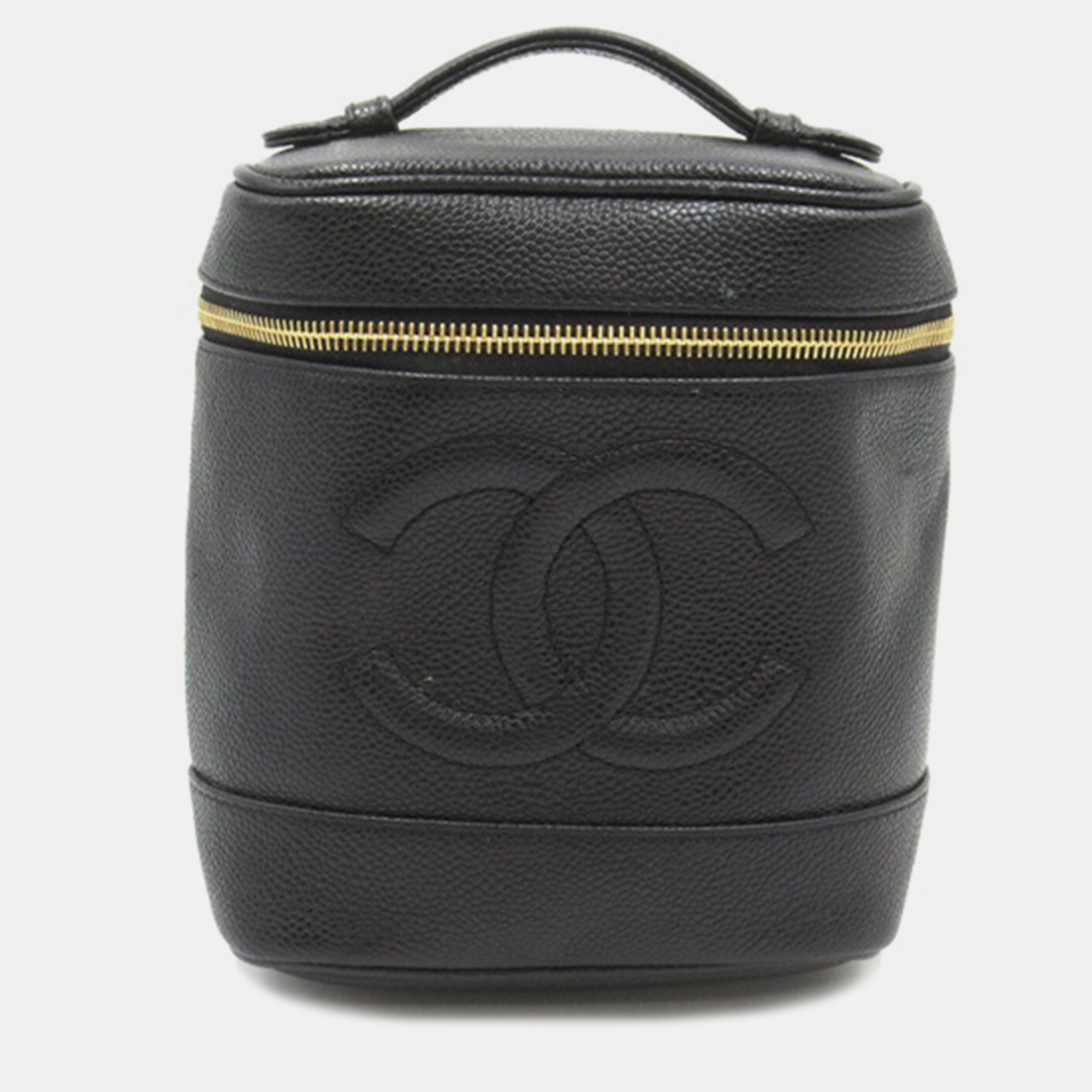 

Chanel Black Leather CC Caviar Vertical Vanity Case