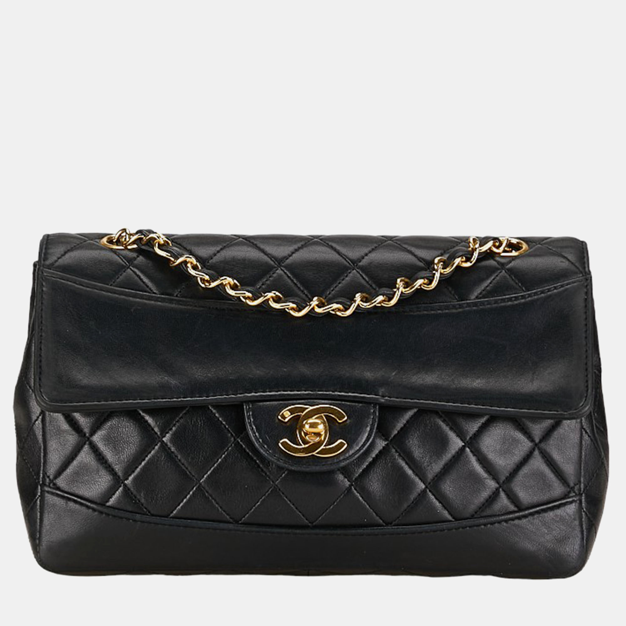 Pre-owned Chanel Black Quilted Lambskin Medium Vintage Cc Chain Flap Bag