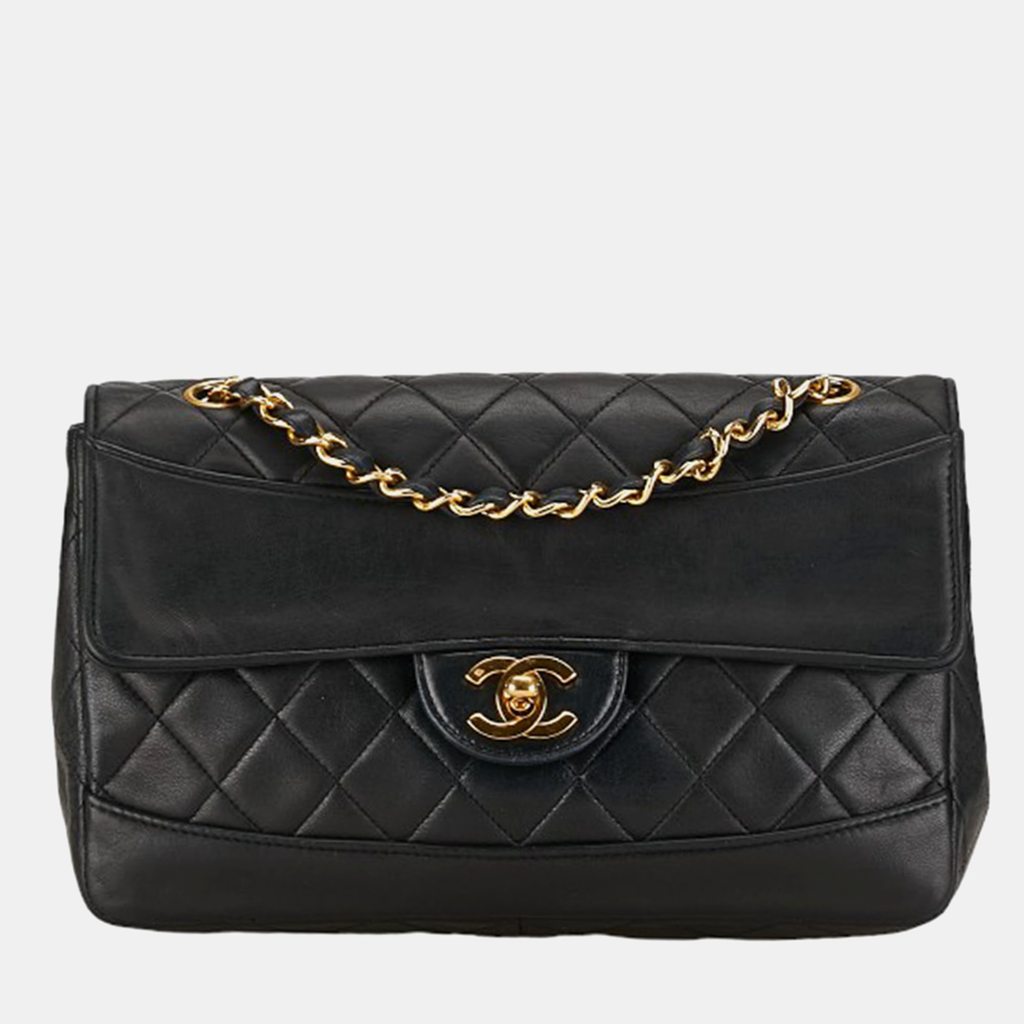 

Chanel Black Leather Vintage Classic Flap Shoulder Bag with Wallet