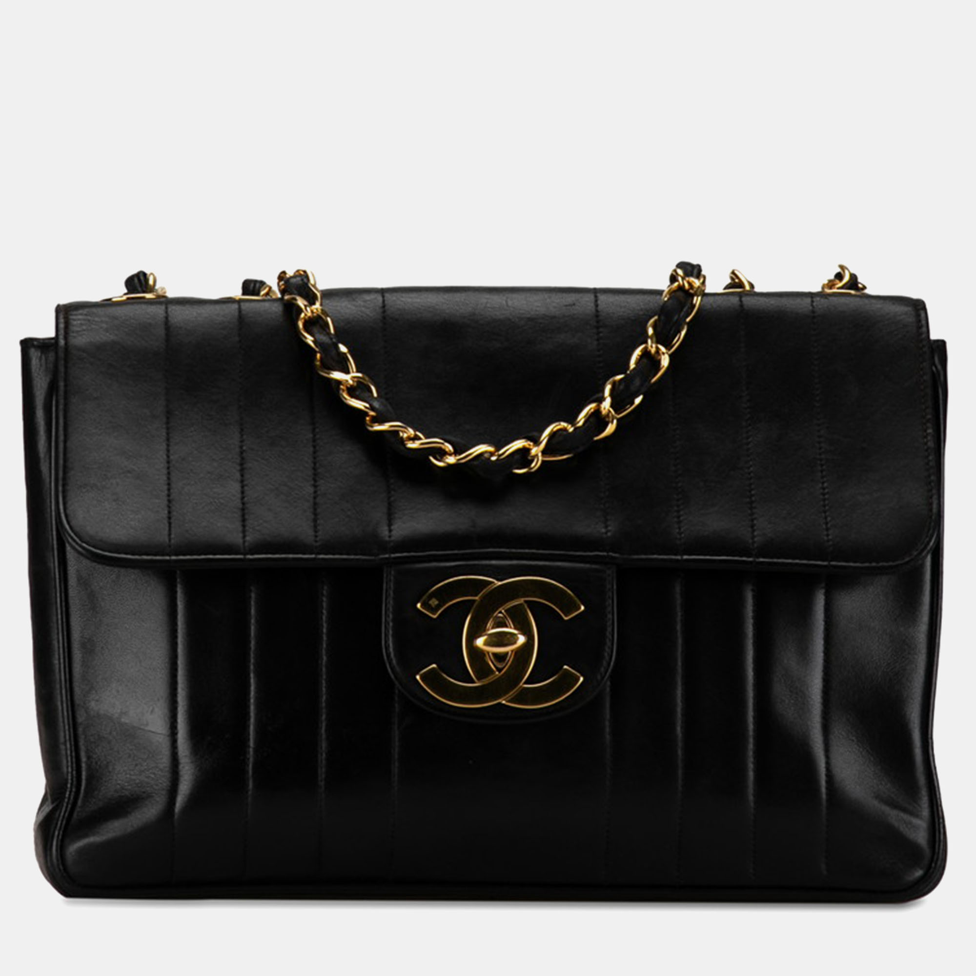 

Chanel Black Leather Jumbo  Vertical Quilt Flap Bag
