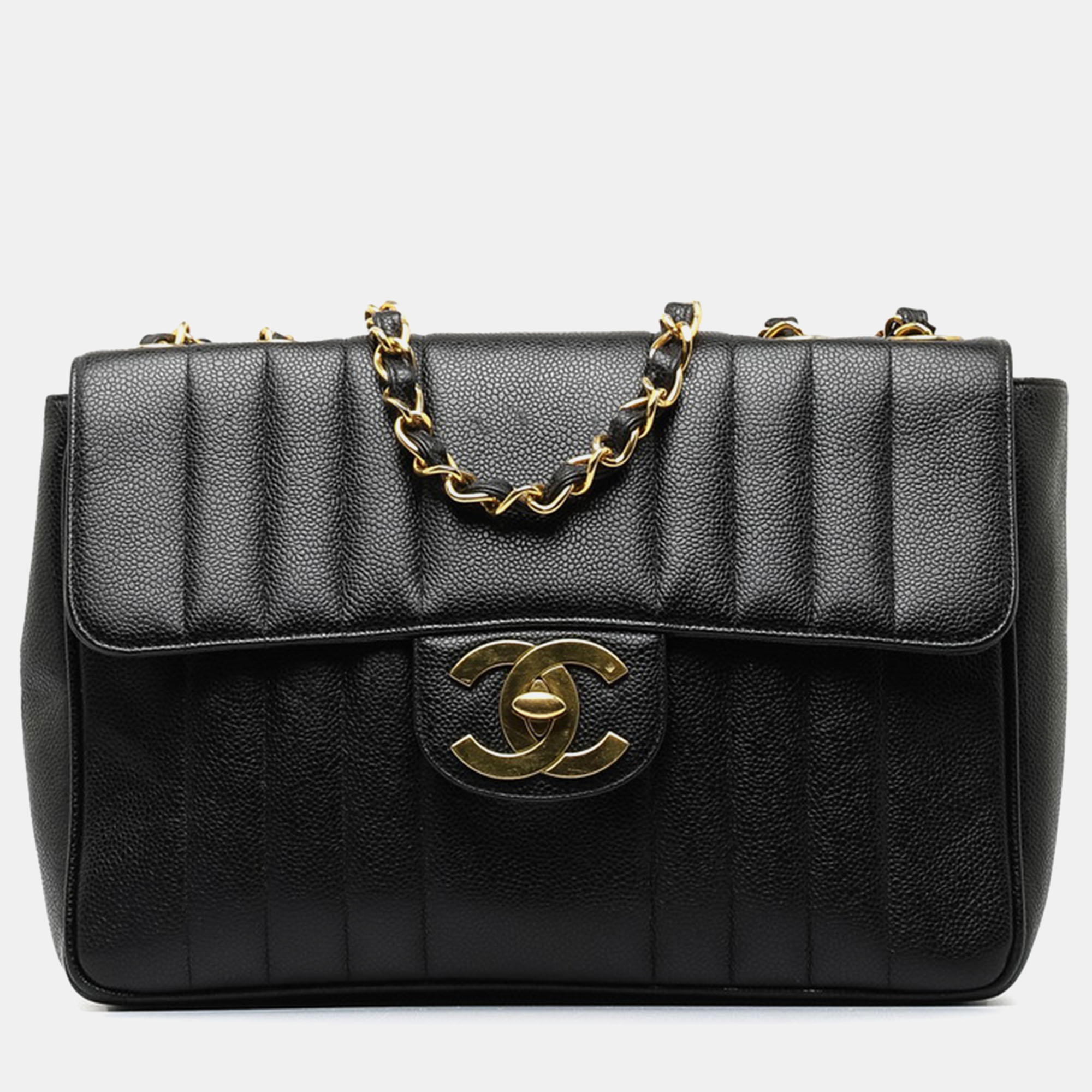 Pre-owned Chanel Black Caviar Leather Classic Single Flap Shoulder Bags
