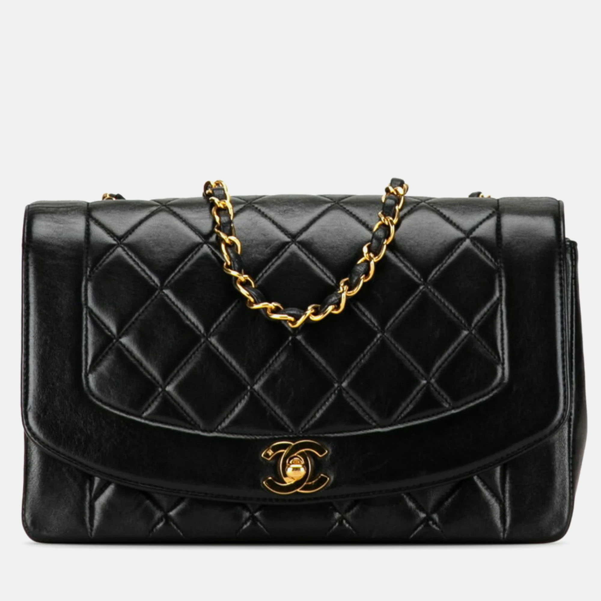 

Chanel Black Leather Medium Lambskin Diana Flap Bag