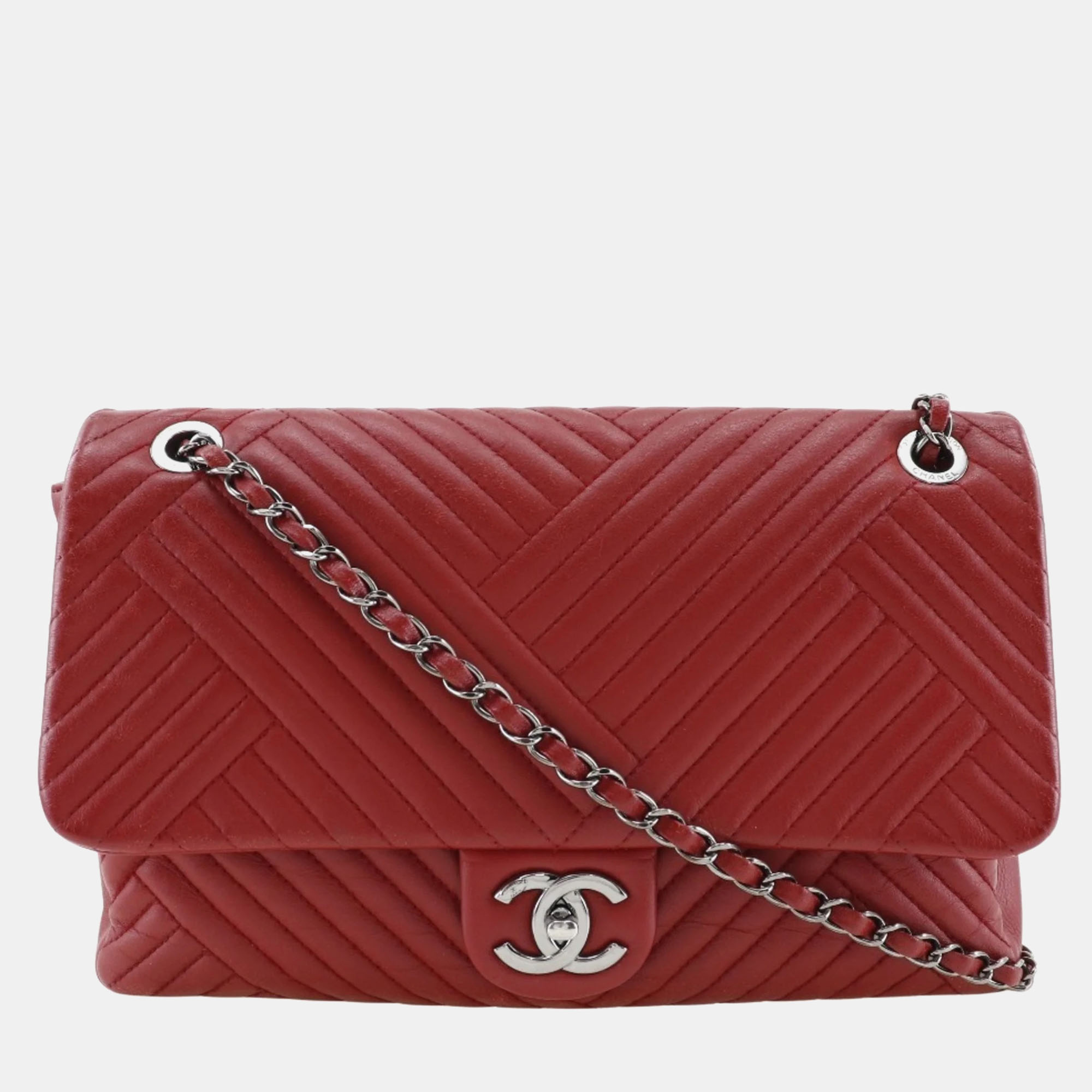 

Chanel Red Chevron Lambskin Large CC Crossing Flap Shoulder Bag
