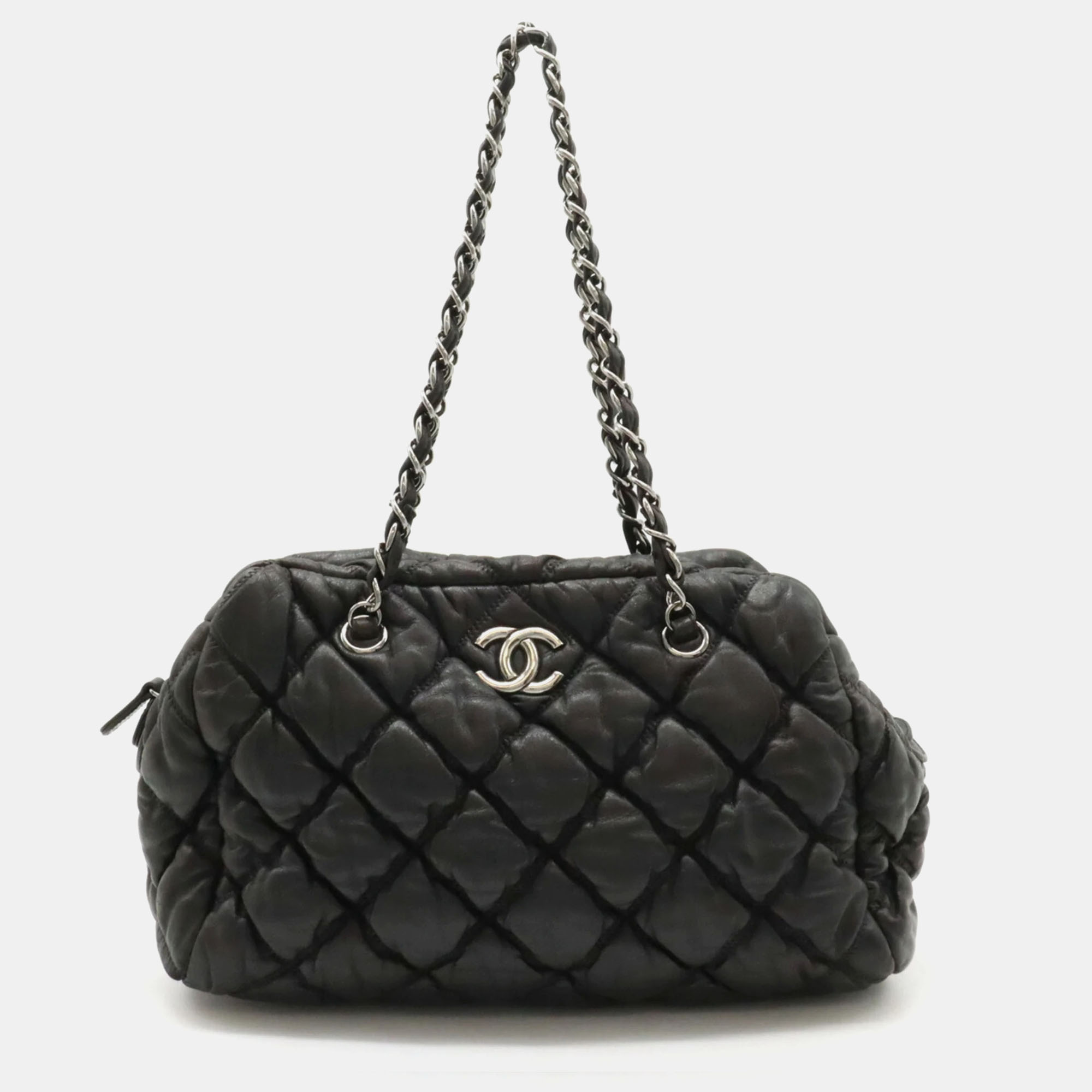 

Chanel Dark Grey Leather Quilted Bubble Shoulder Bag, Black