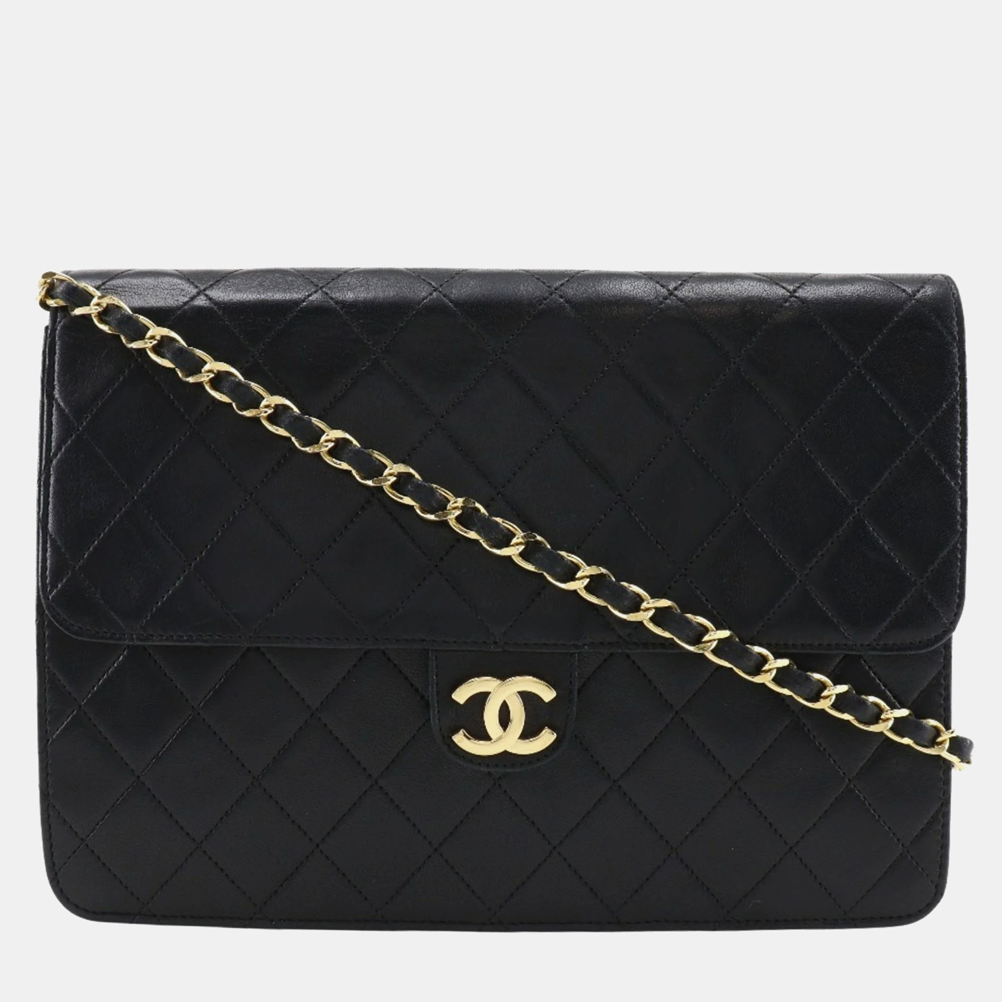 

Chanel Black Lambskin Leather Classic Single Flap Shoulder Bag