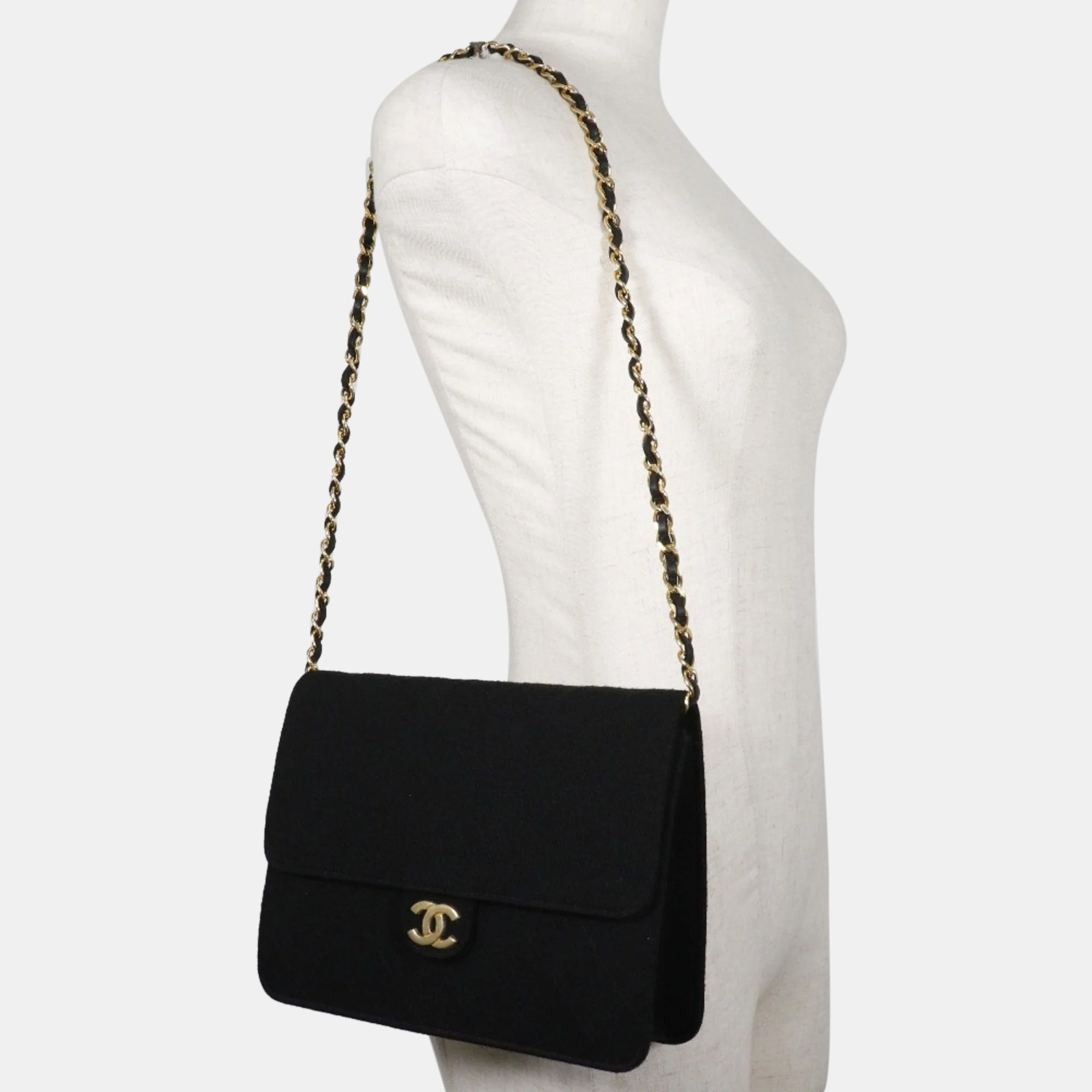 Chanel Black Fabric Flap Bag Shoulder Bag 