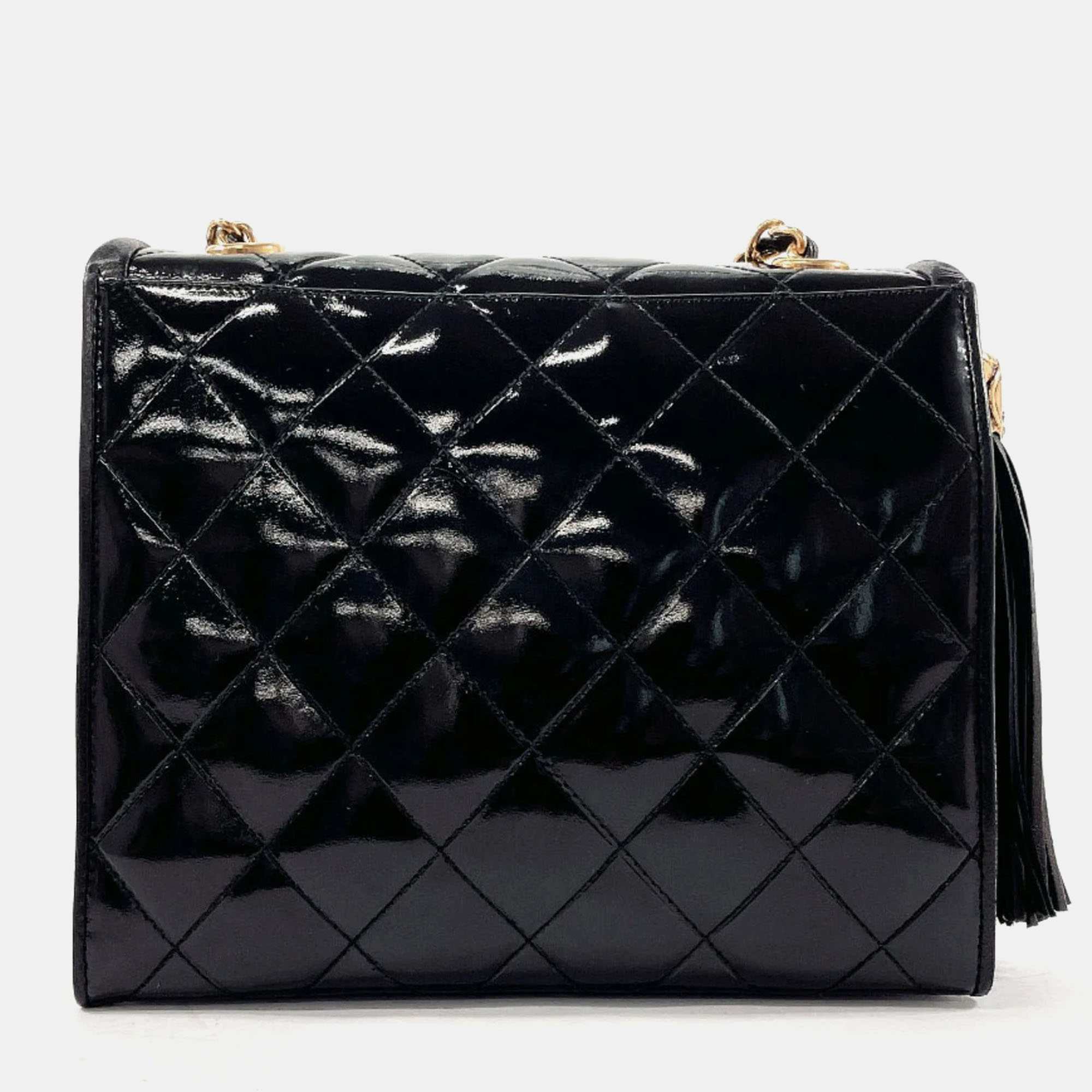 

Chanel Black Patent Leather Fringe Tassel Flap Bag