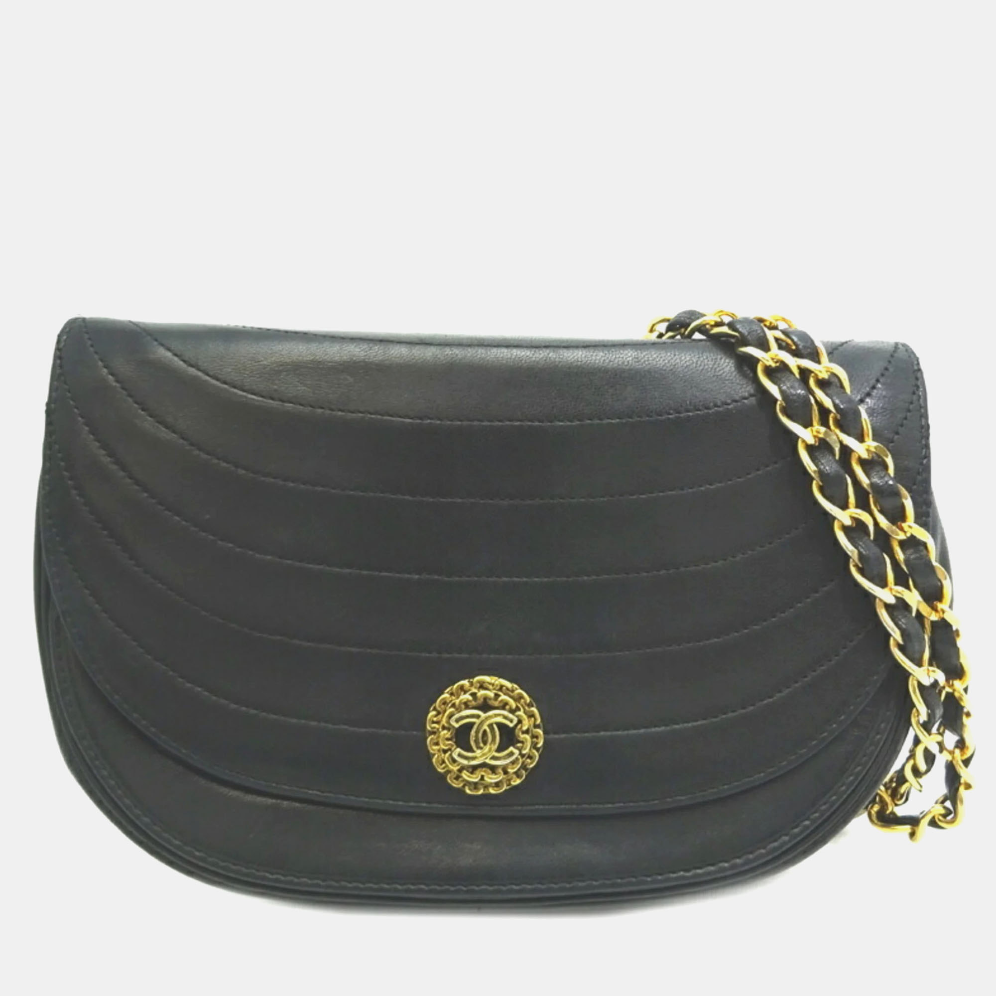 

Chanel Black Leather Vintage Half Moon Shoulder Bag