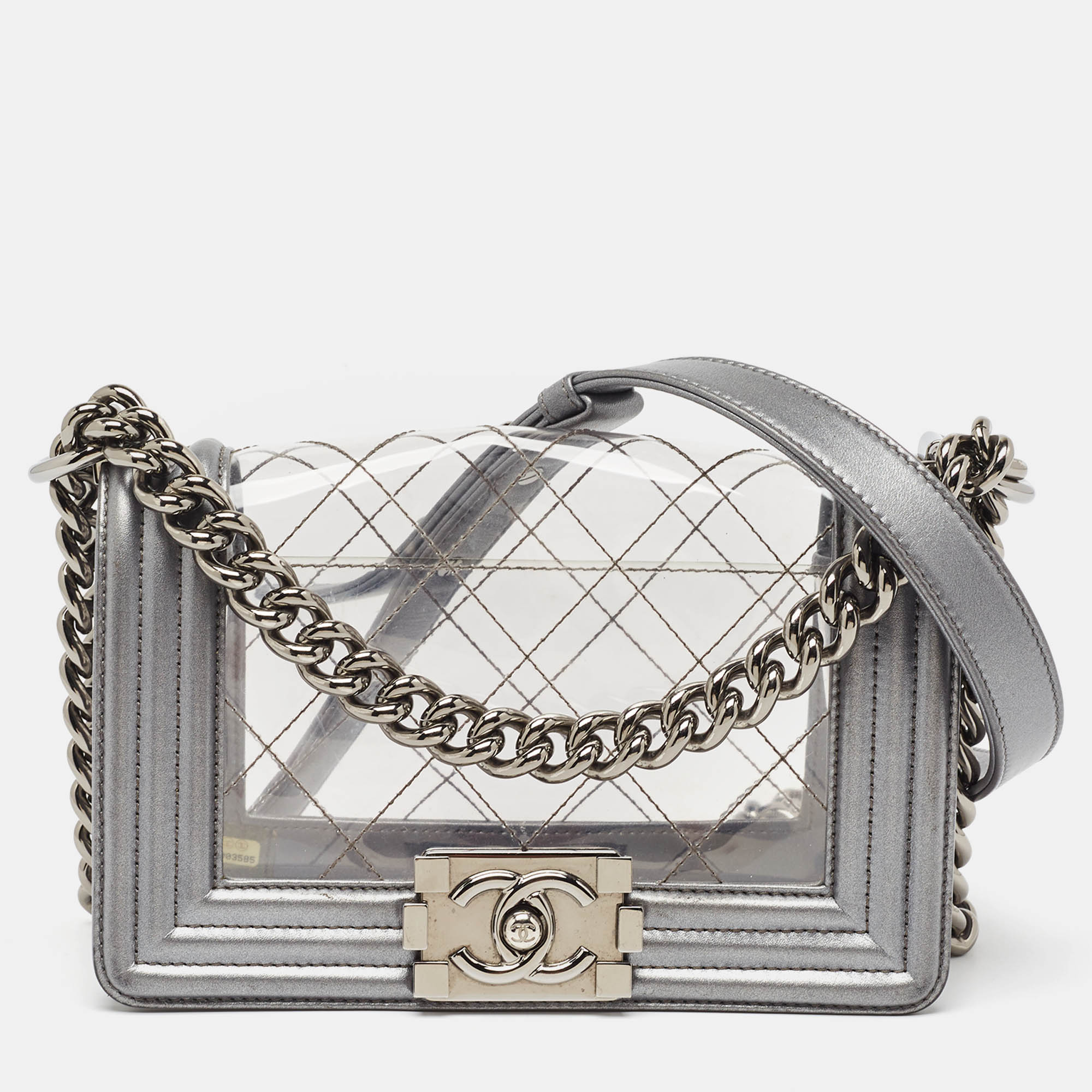 

Chanel Grey/Clear Quilted PVC and Leather  Boy Flap Bag