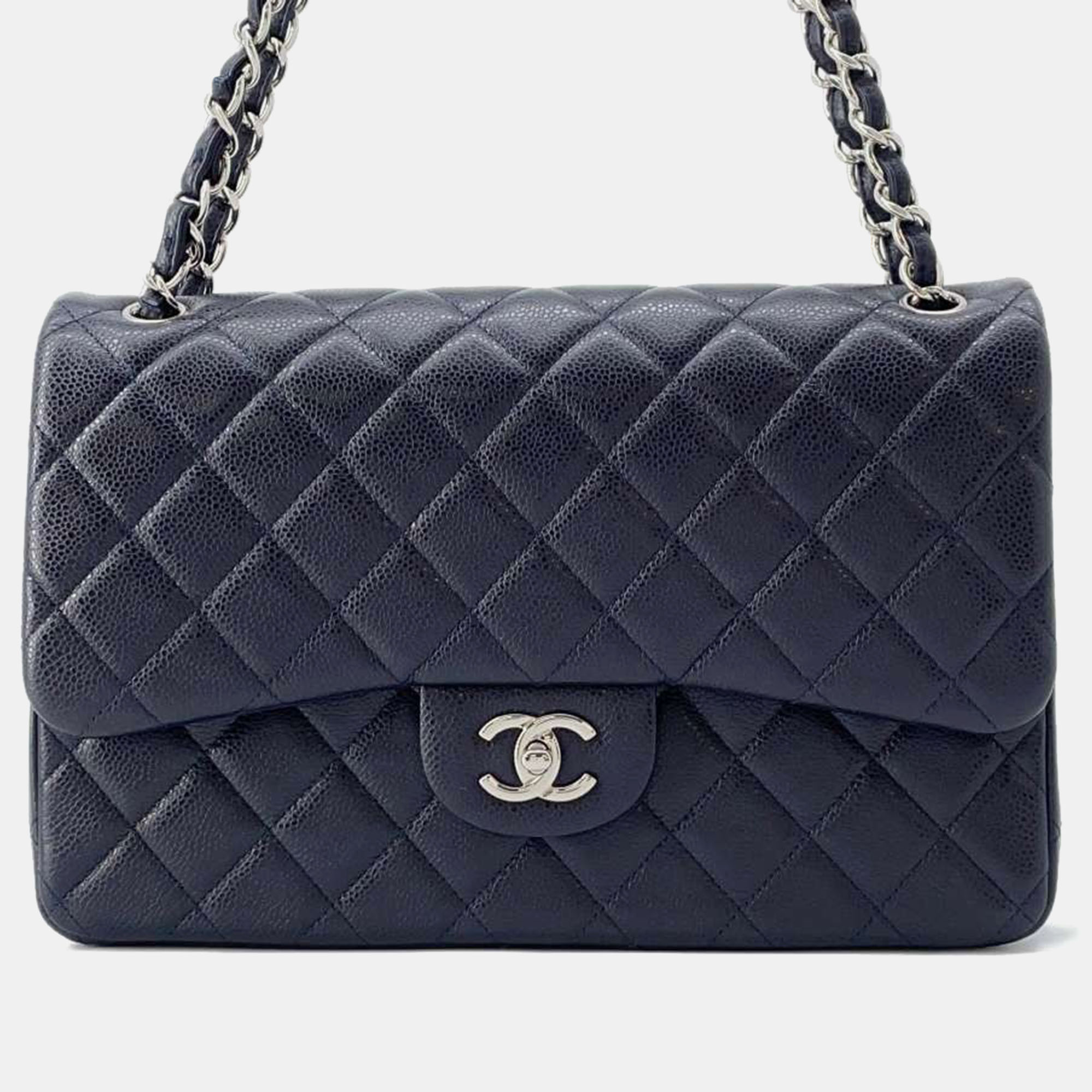 

Chanel Navy Blue Caviar Leather Classic Double Flap Shoulder Bag