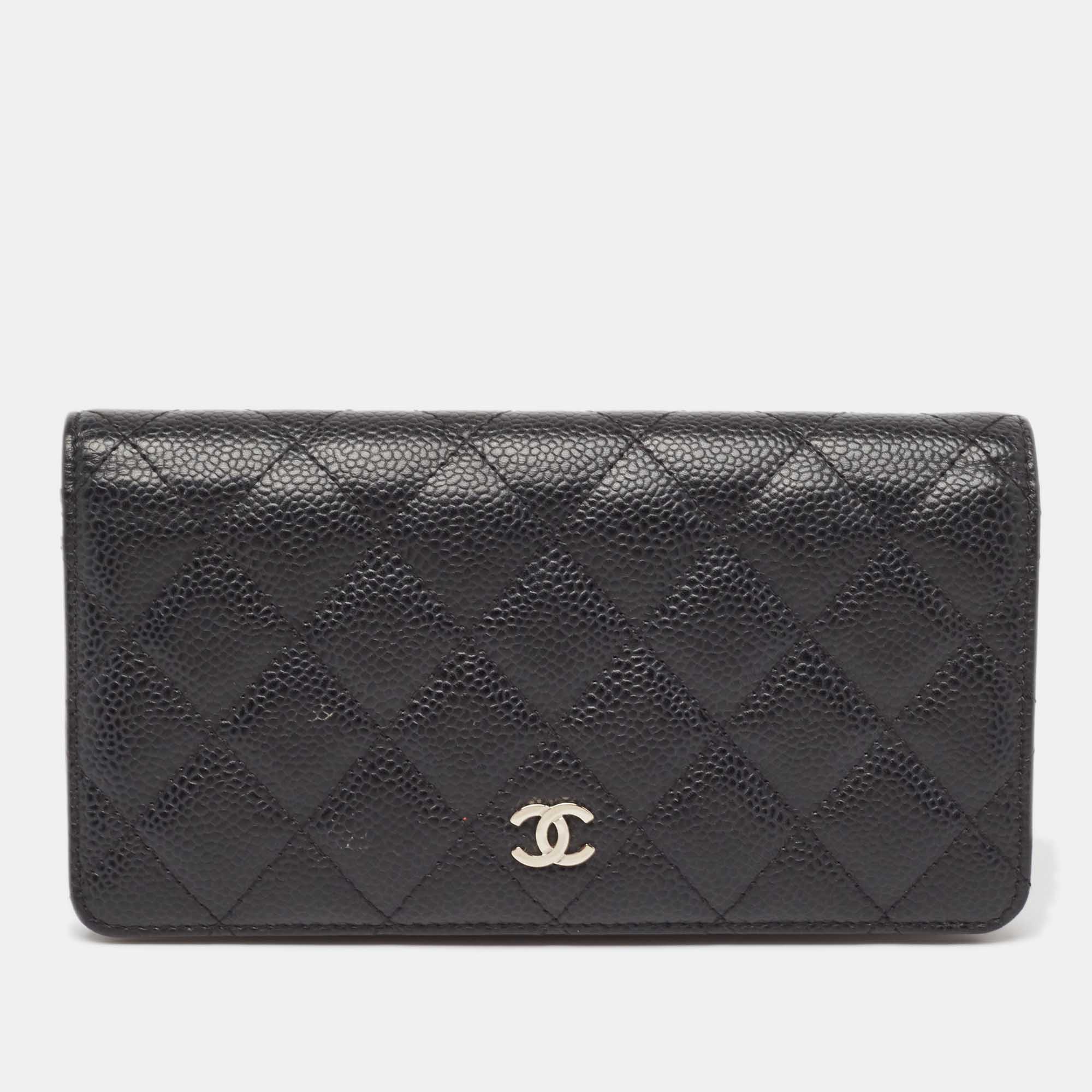 

Chanel Black Quilted Caviar Leather  Yen Continental Wallet