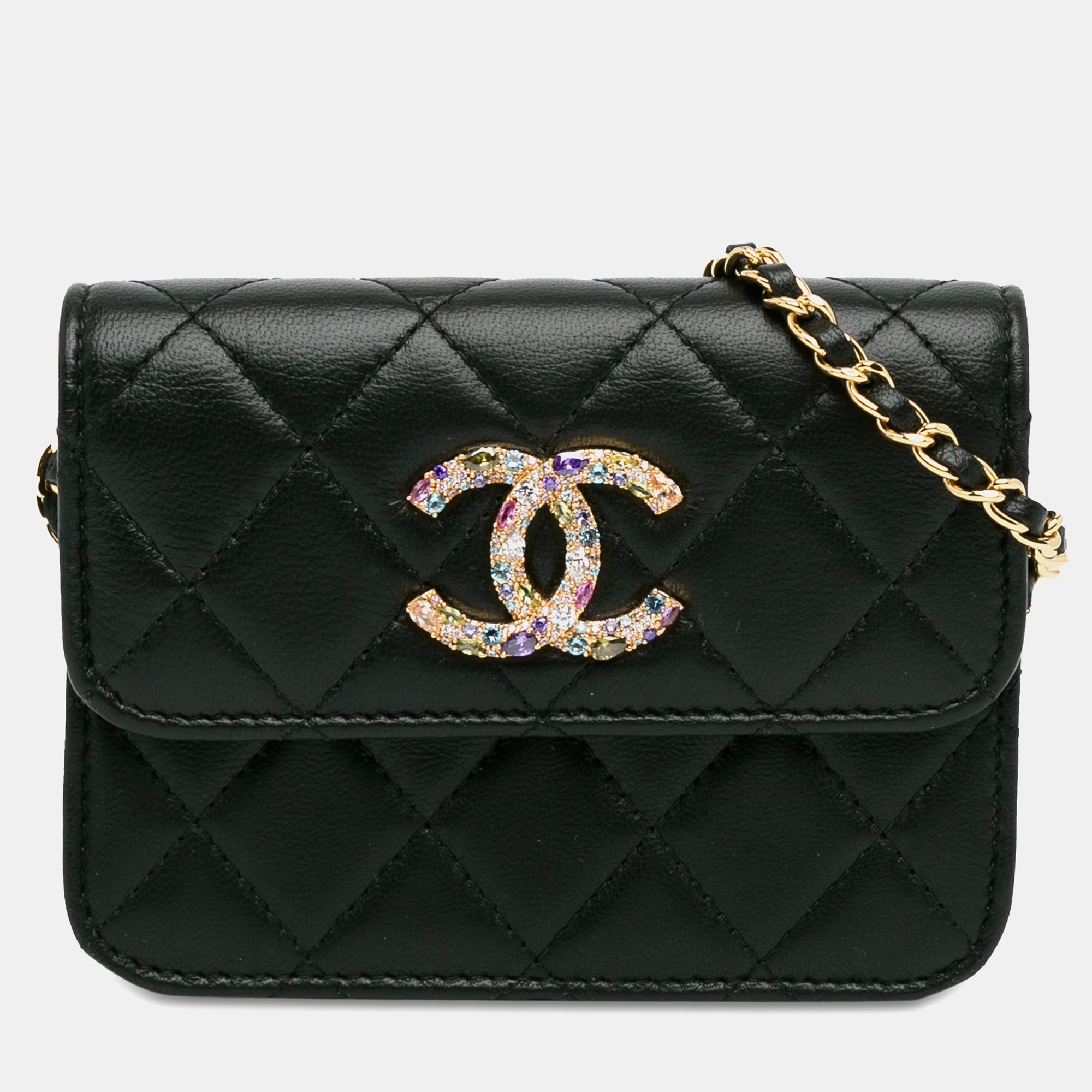 

Chanel Lambskin Zirconium Clutch With Chain, Black