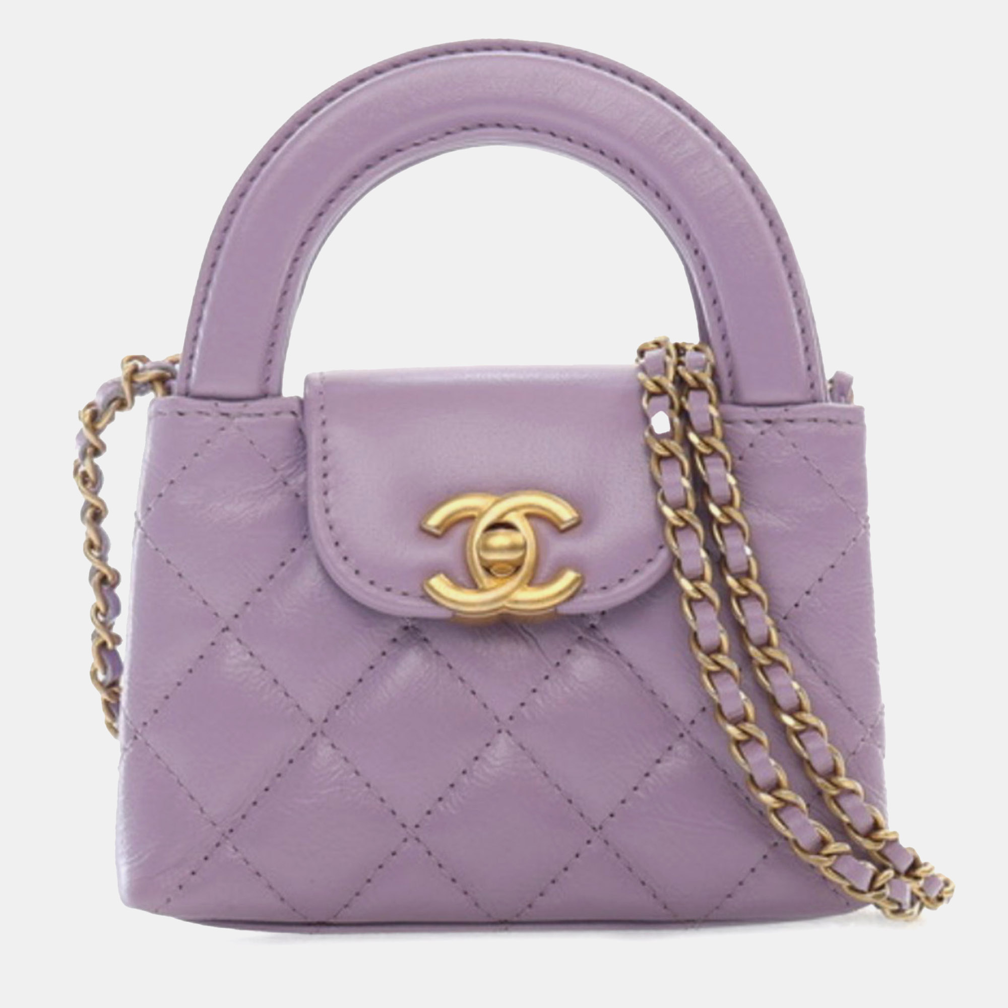 

Chanel Nano Aged Calfskin Kelly Shopper Bag, Purple