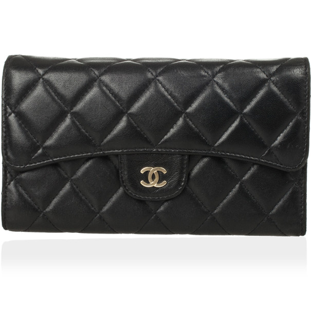Pre Owned Chanel Black Quilted Lambskin Classic Long Wallet