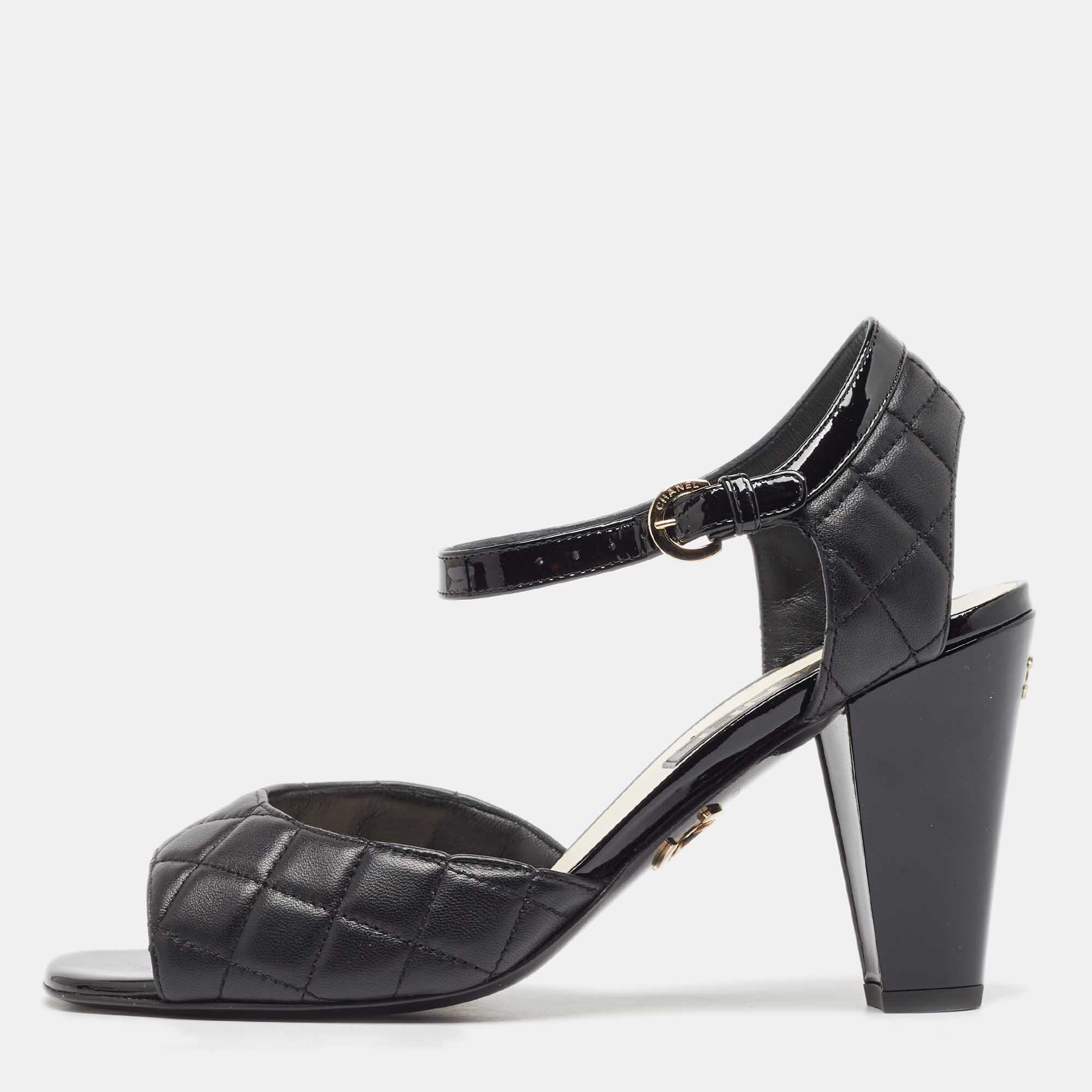 

Chanel Black Quilted Leather Ankle Strap Sandals Size