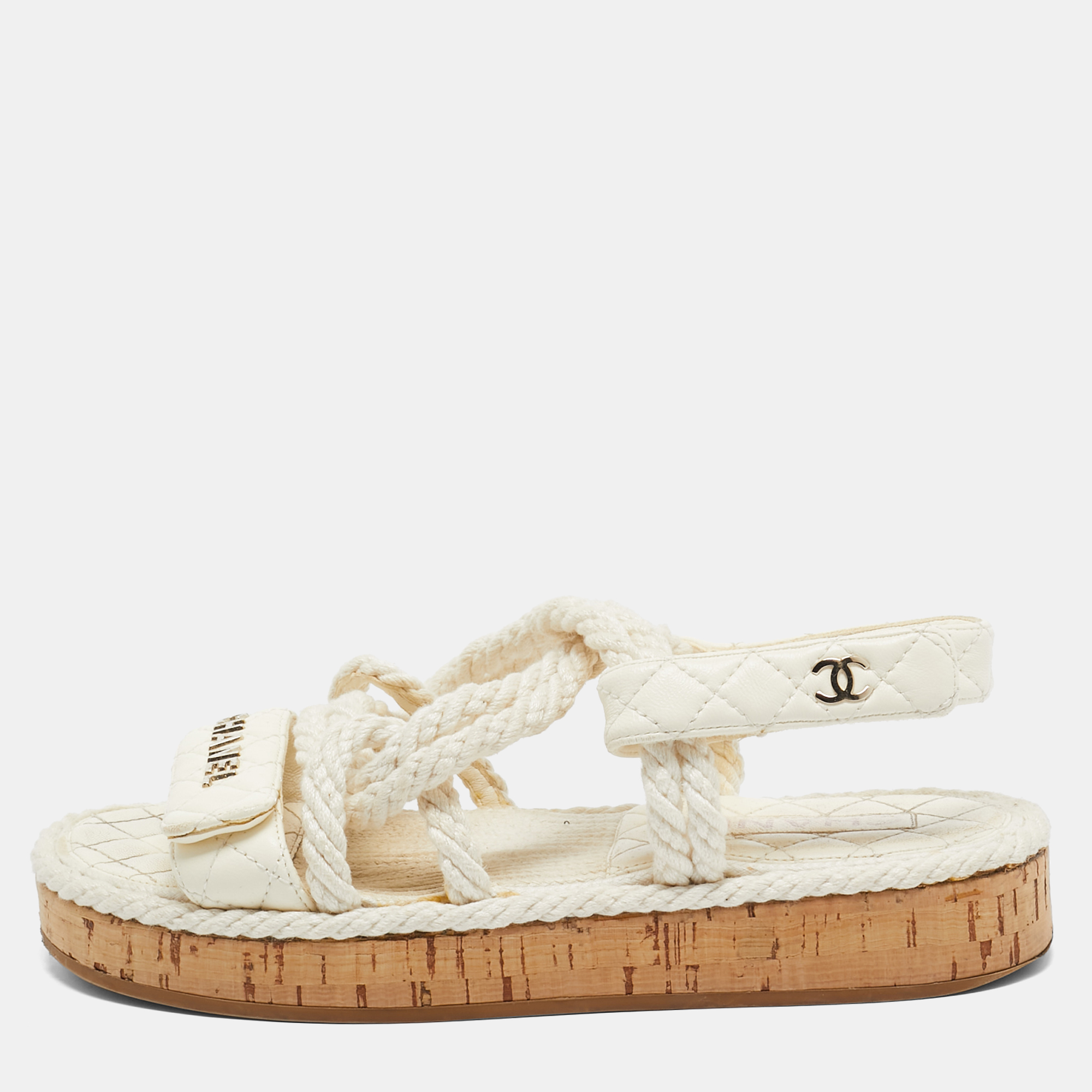 

Chanel Cream Leather and Rope Dad Sandals Size