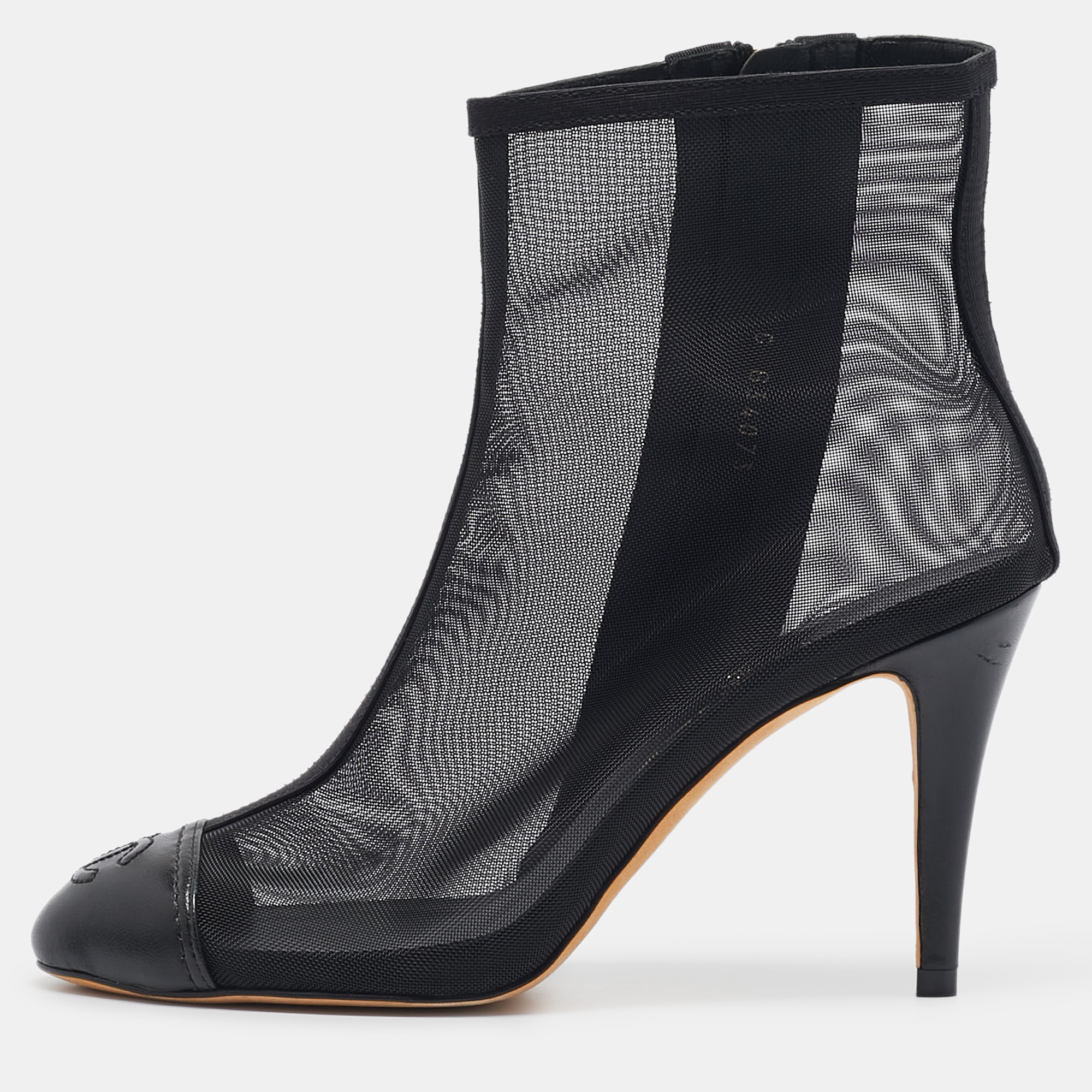 

Chanel Black Leather and Mesh CC Cap Toe Ankle Booties Size