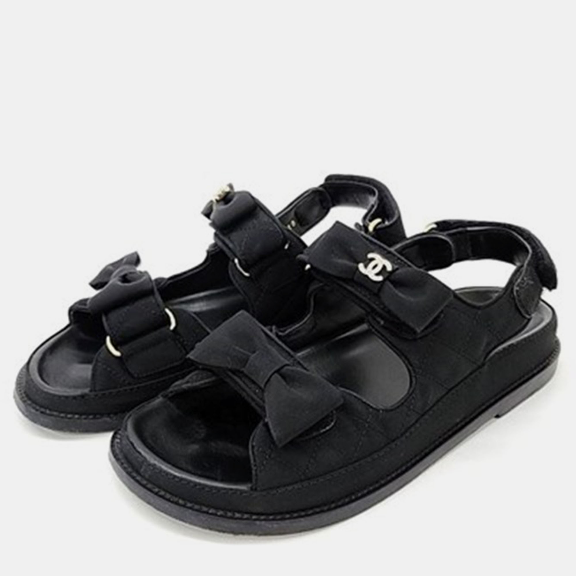 

Chanel Black Ribbon Velcro Sandals Size