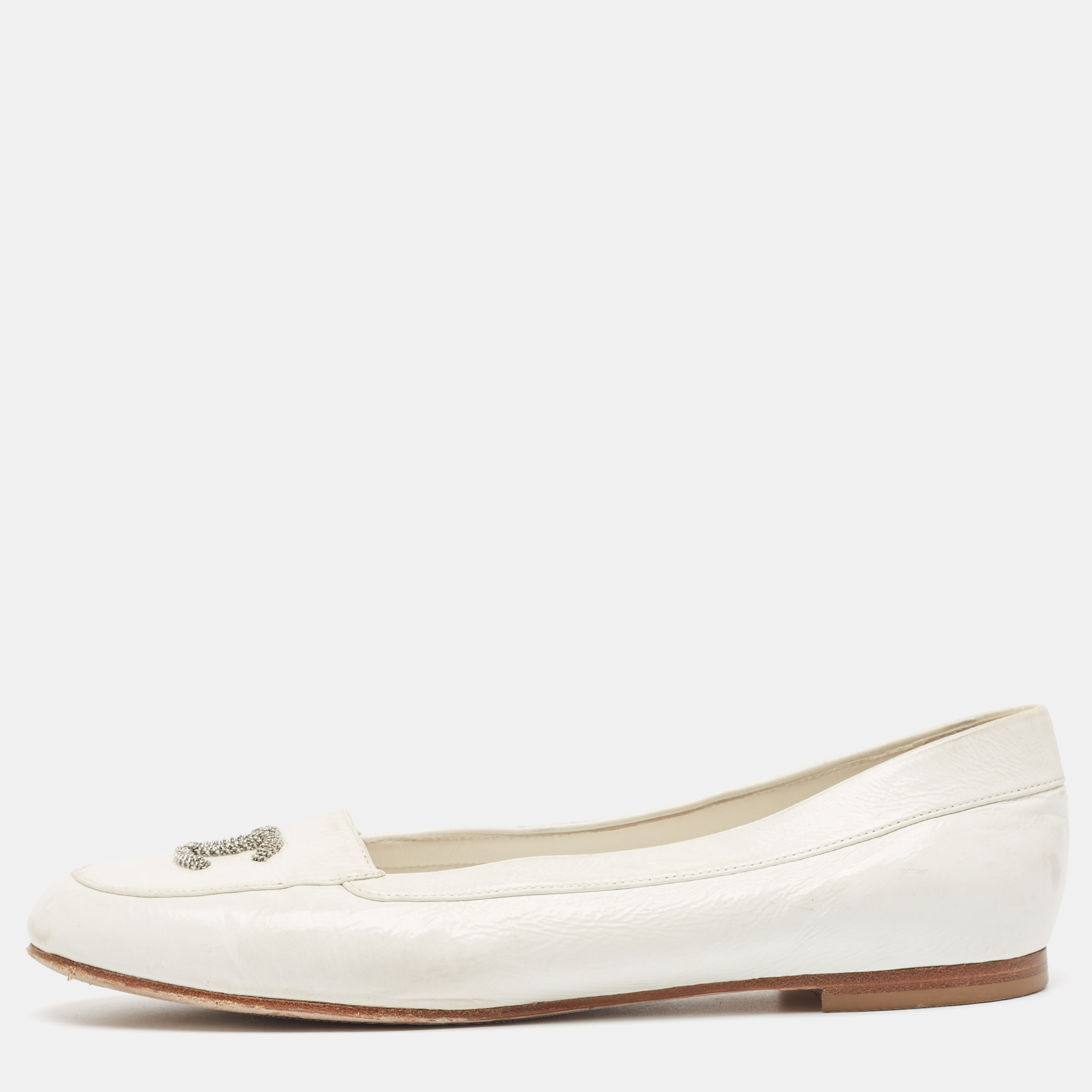 

Chanel White Leather CC Smoking Slipper Size