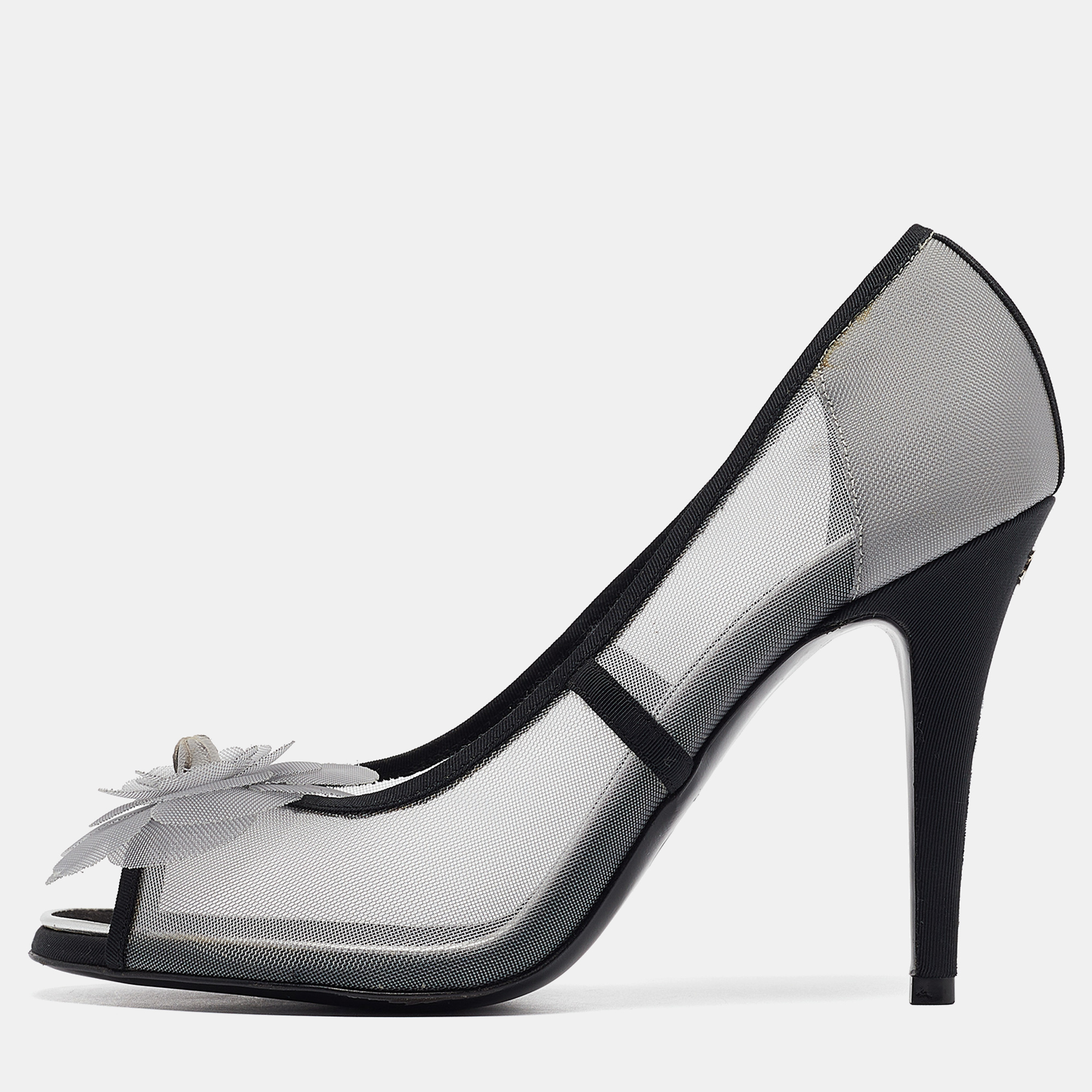 

Chanel Grey/Black Mesh CC Bow Pumps Size