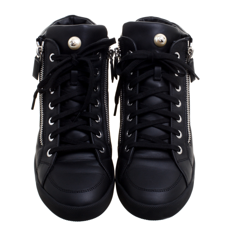 womens black leather high tops