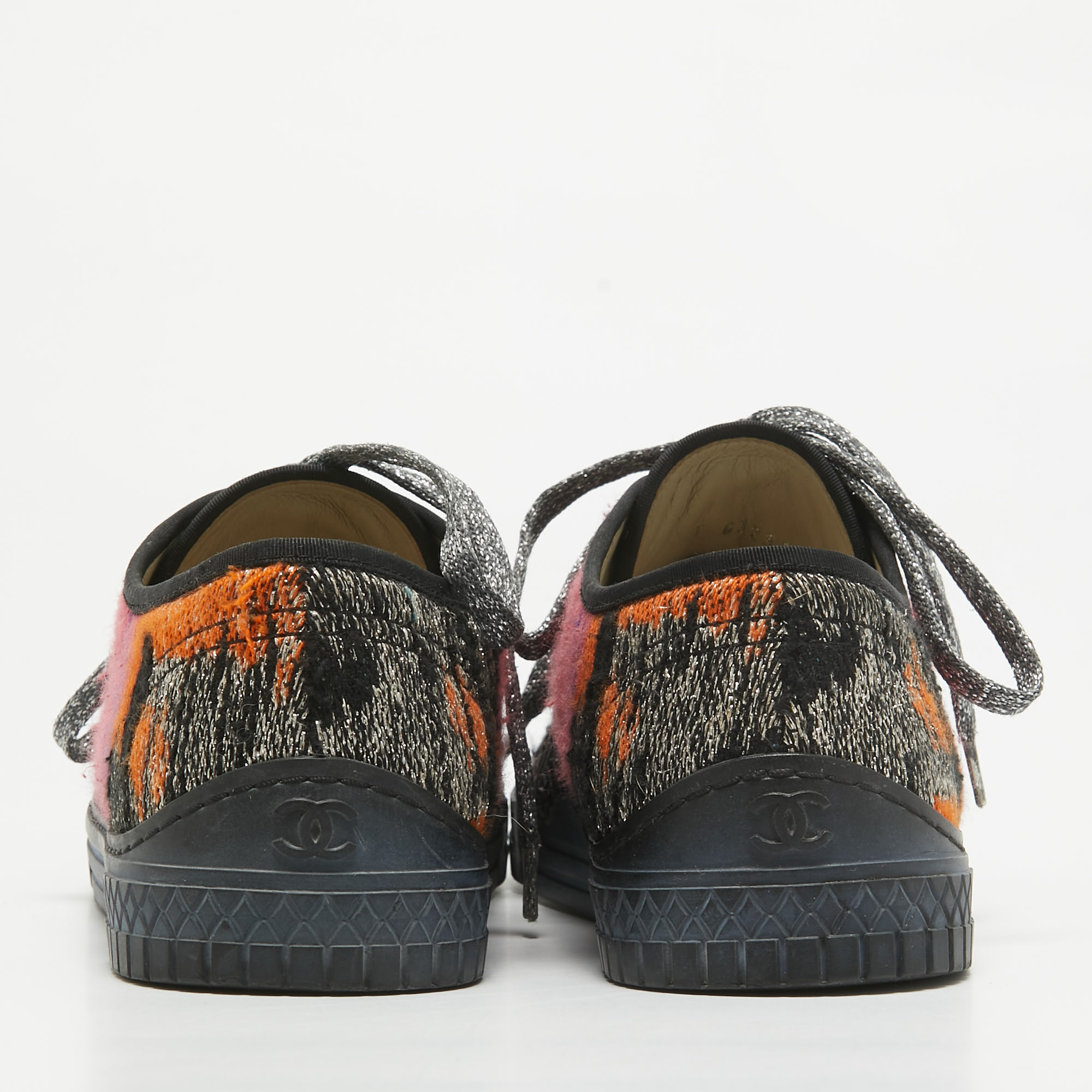 Chanel Multicolor Canvas and Tweed Lace Up Sneakers Size 37 