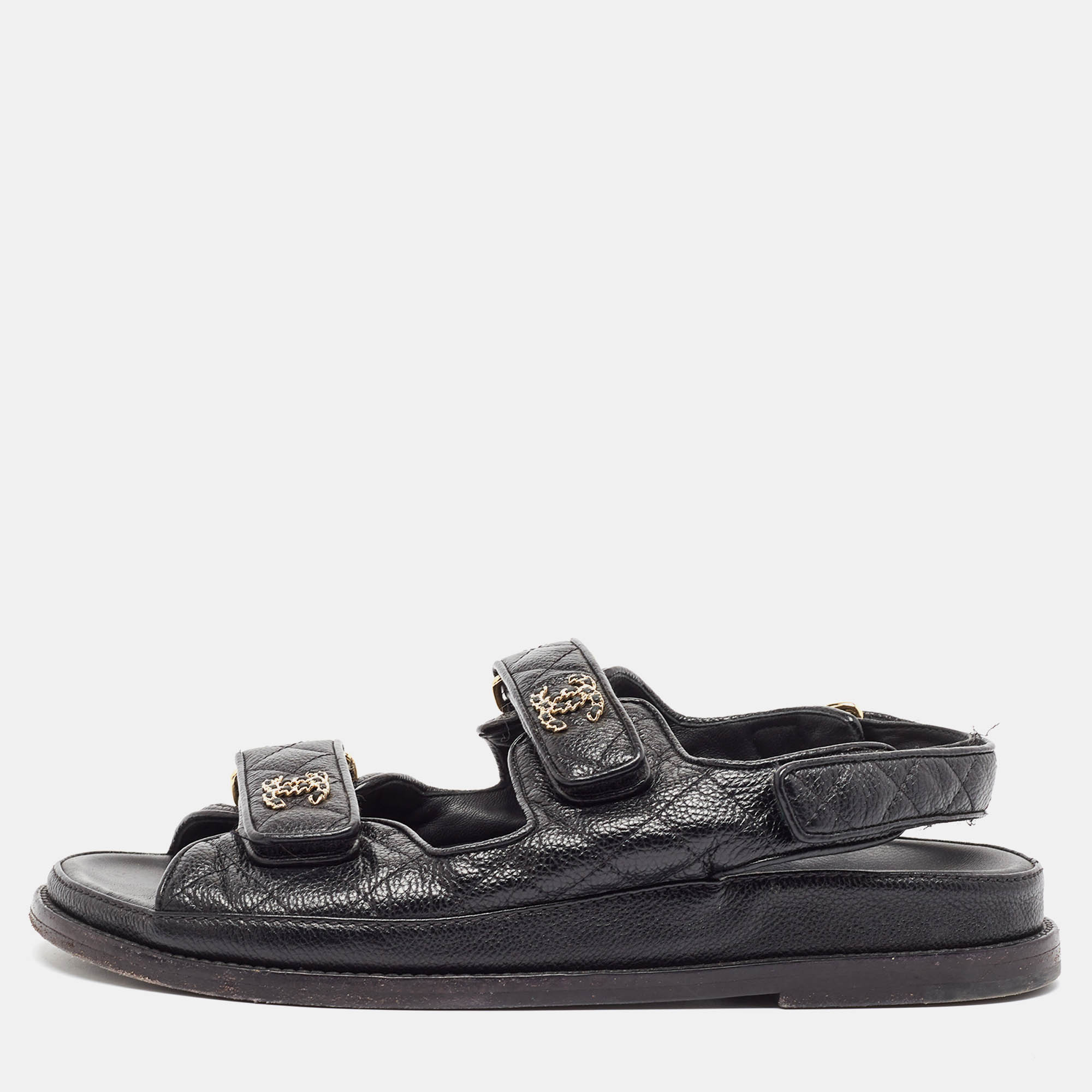 

Chanel Black Leather Dad Slingback Sandals Size