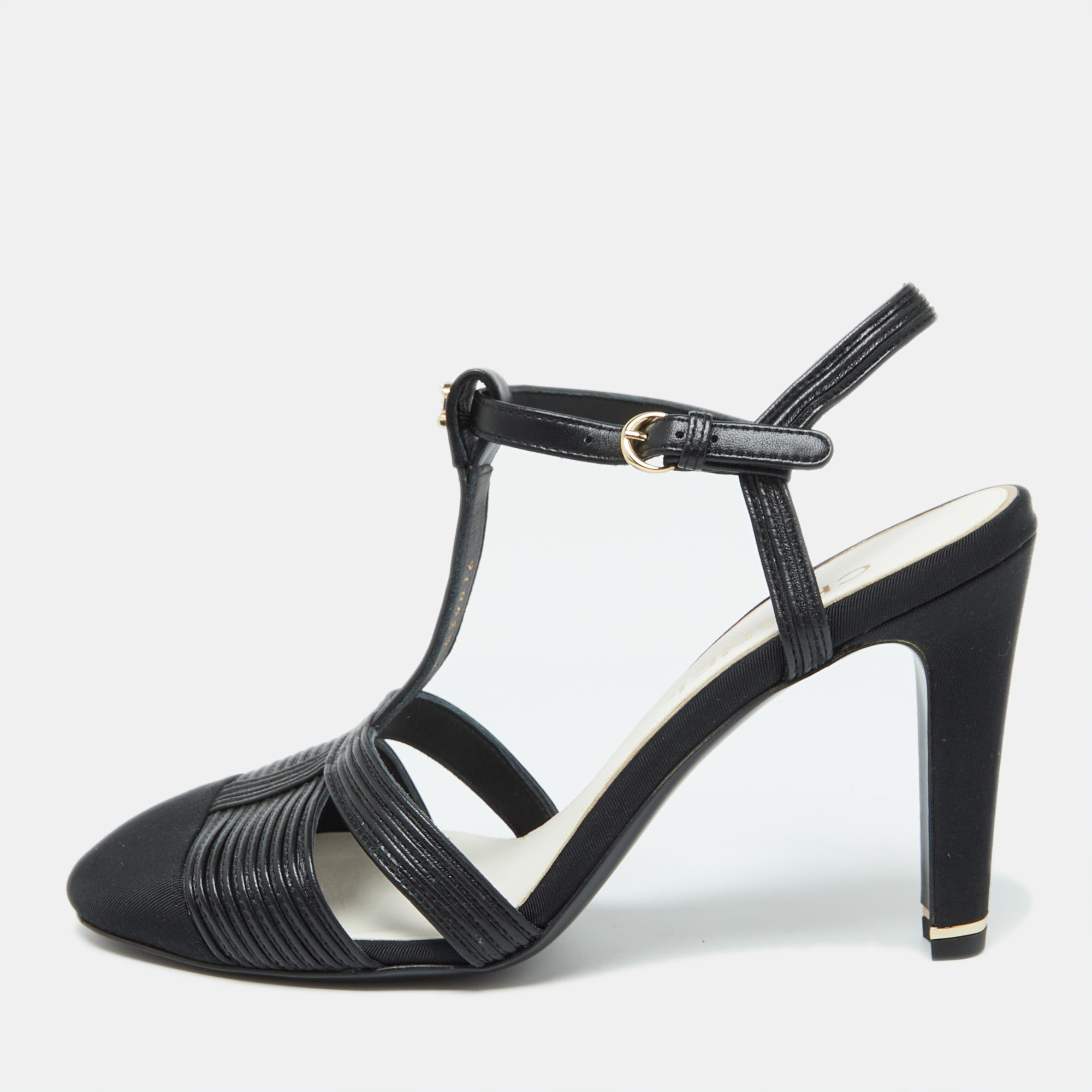 

Chanel Black Canvas and Leather T-Strap Pumps Size