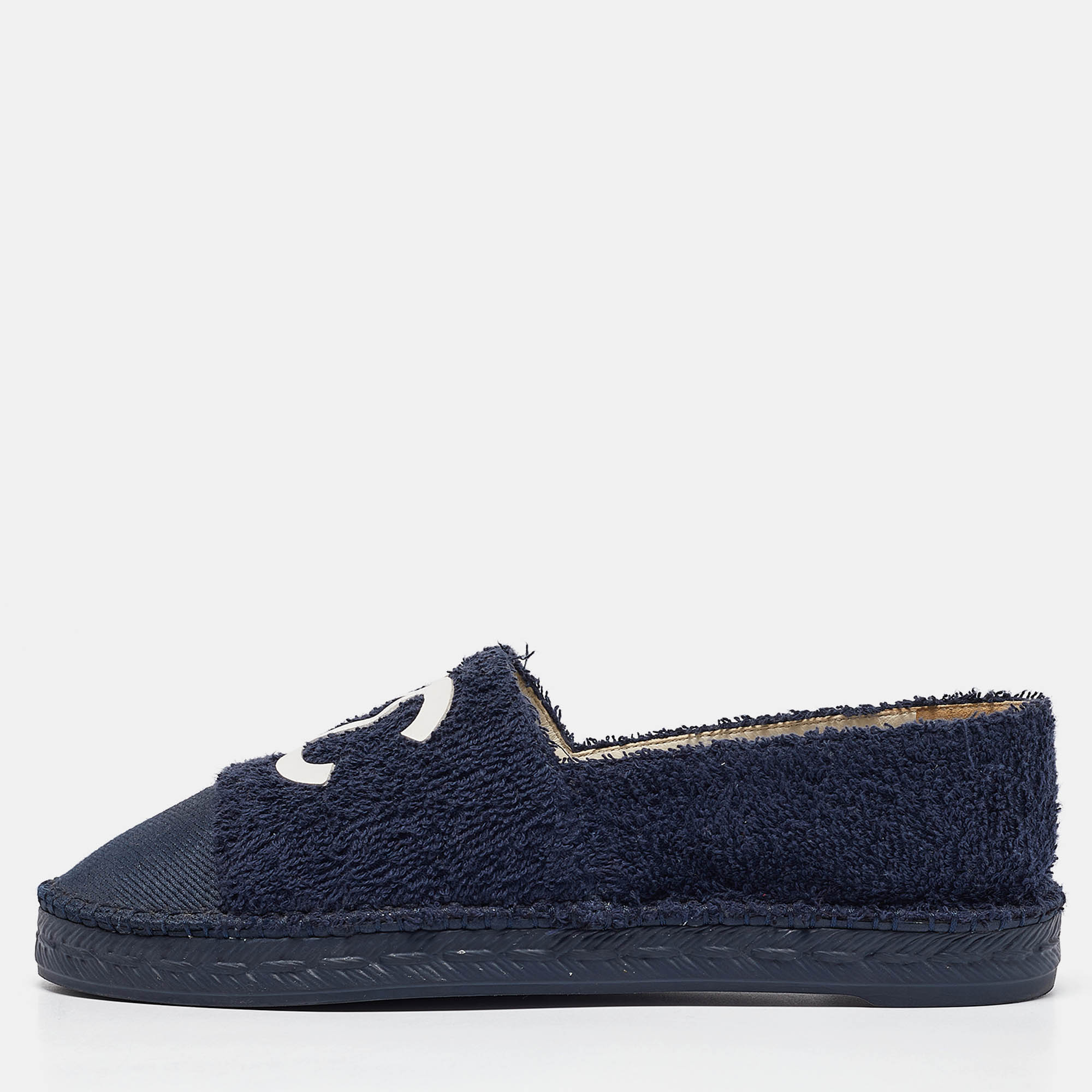 

Chanel Navy Blue Terry Cloth CC Espadrille Flats Size