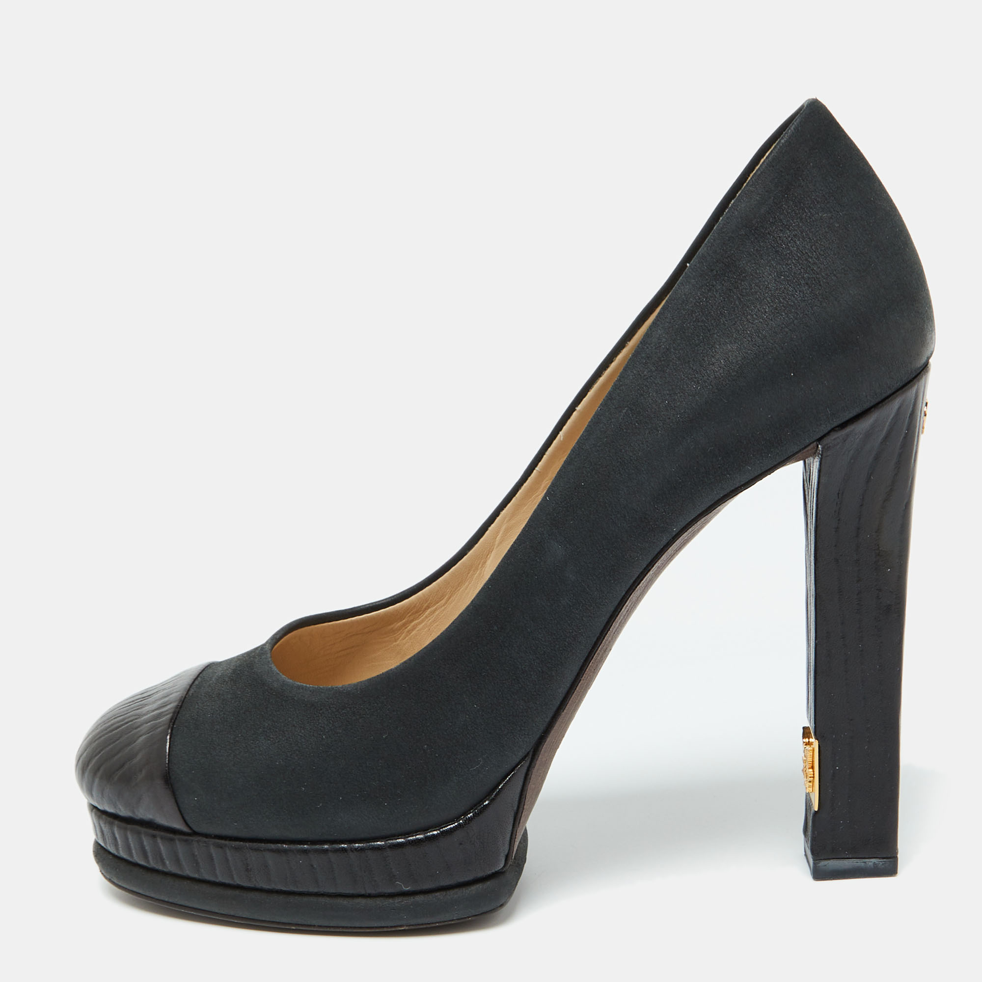 

Chanel Black Leather Cap Toe Platform Pumps Size