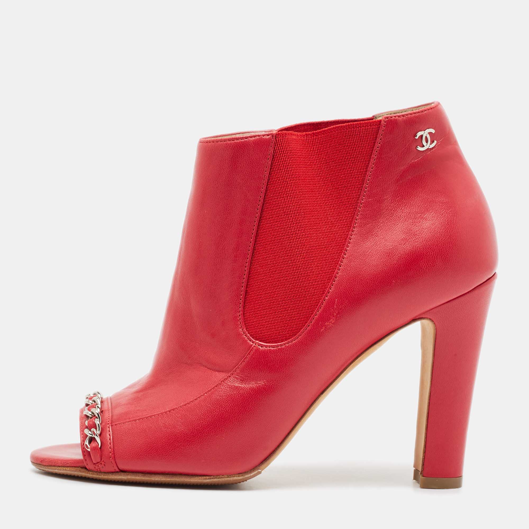 

Chanel Red Leather Ankle Length Boots Size