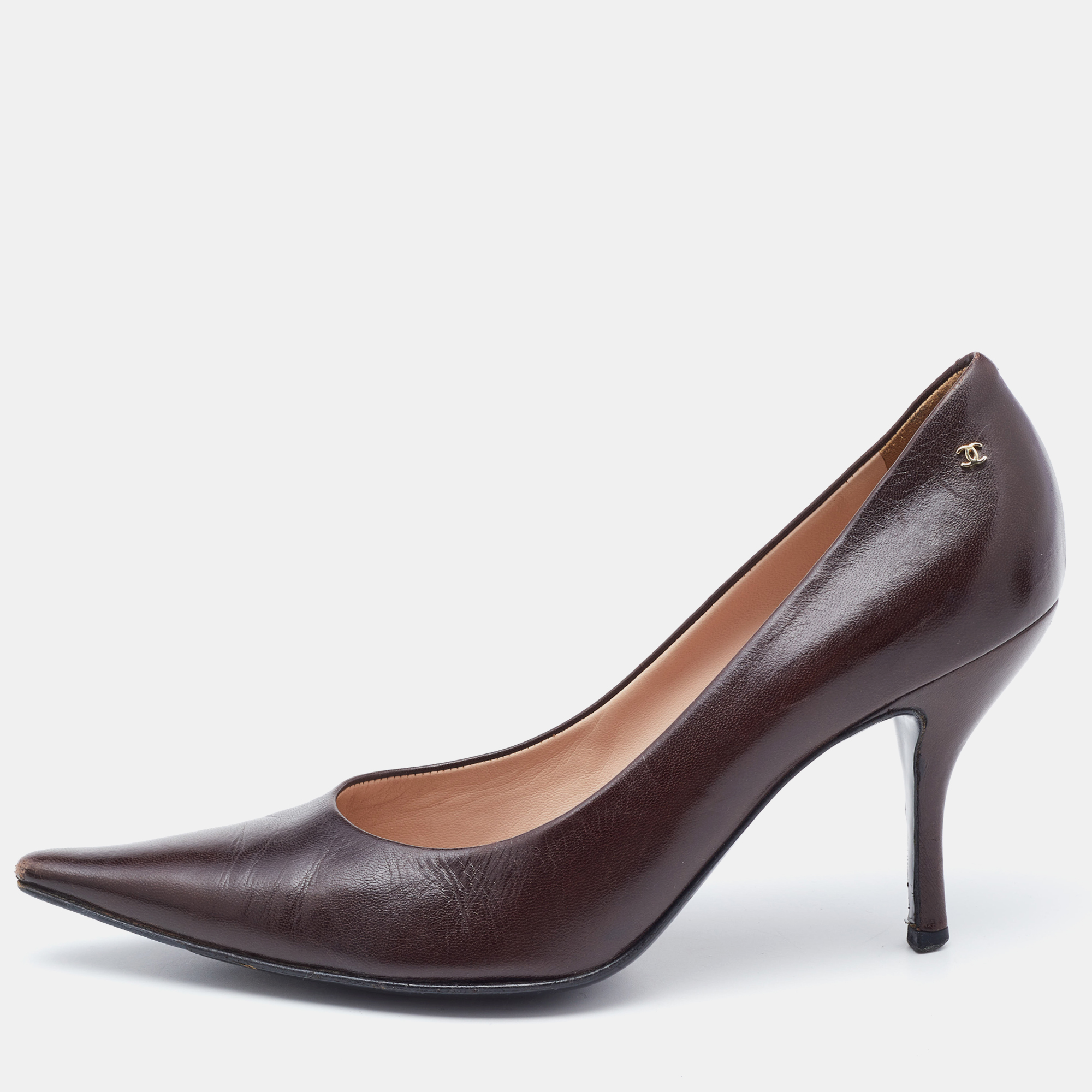 

Chanel Brown Leather Pointed Toe Pumps Size