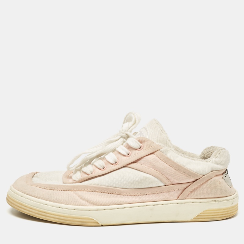 

Chanel Pink/White Canvas CC Low Top Sneakers Size