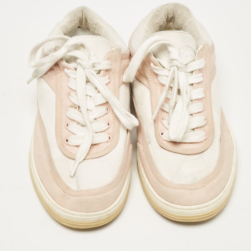 Chanel Pink/White Canvas CC Low Top Sneakers Size 37 