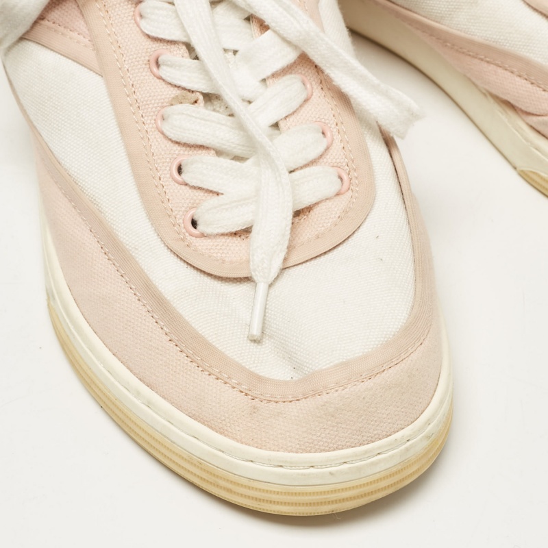 Chanel Pink/White Canvas CC Low Top Sneakers Size 37 