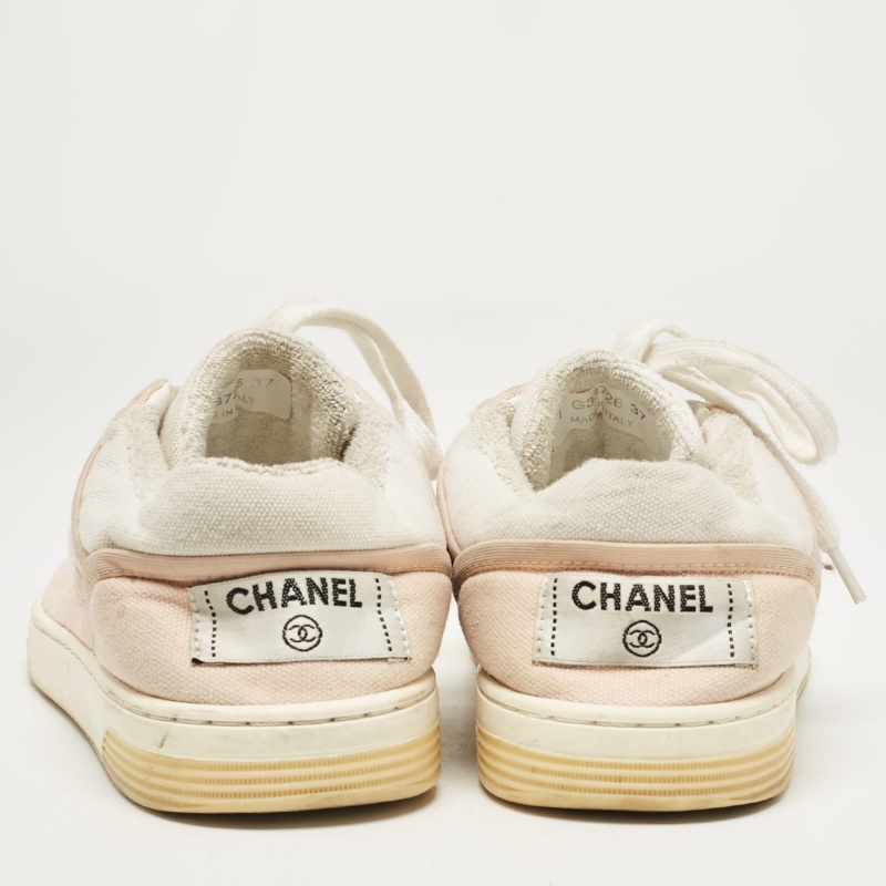 Chanel Pink/White Canvas CC Low Top Sneakers Size 37 
