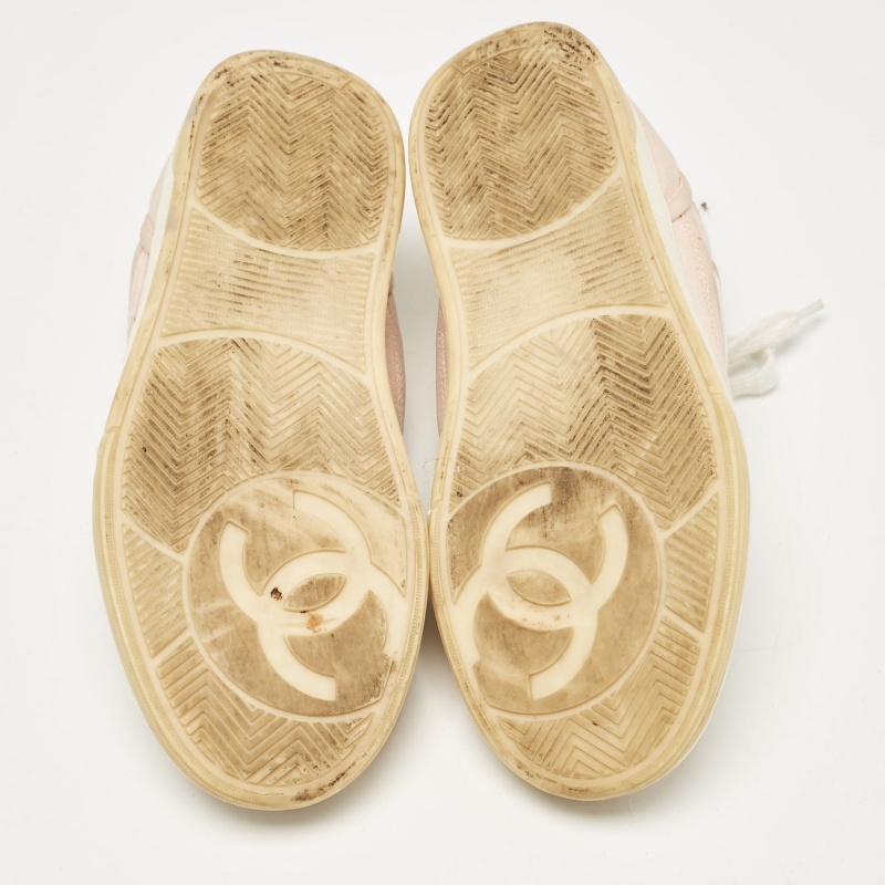 Chanel Pink/White Canvas CC Low Top Sneakers Size 37 