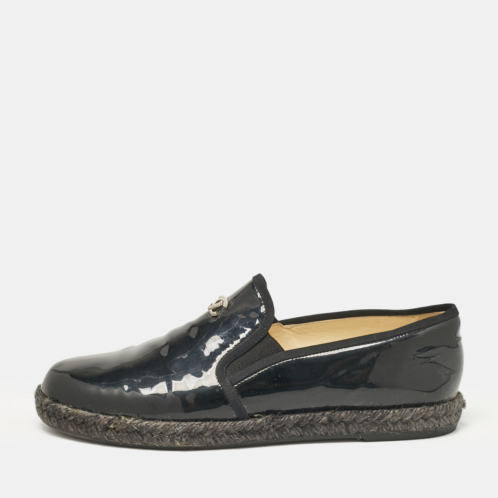 

Chanel Black Patent Leather CC Espadrille Loafers Size