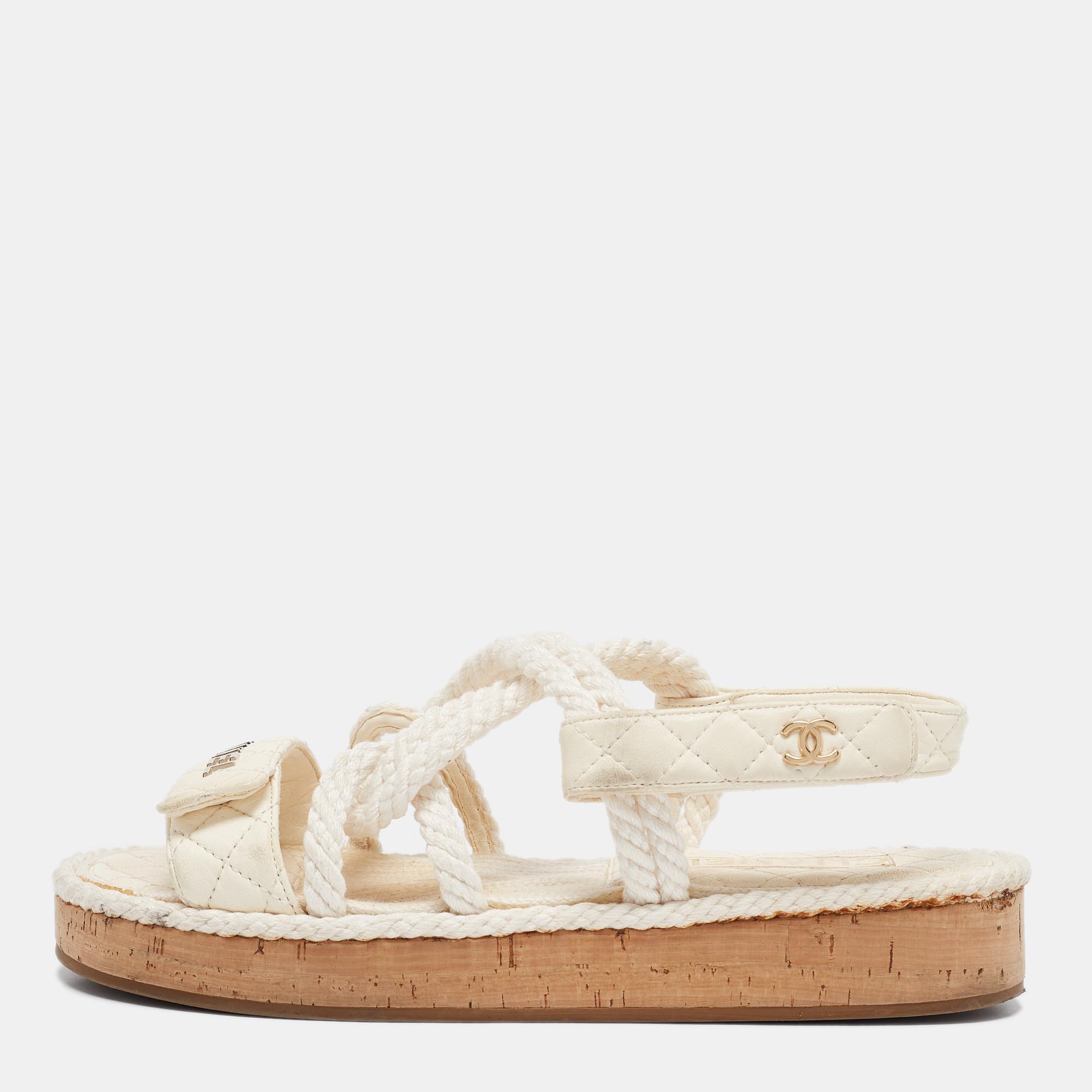 

Chanel Cream Quilted Leather and Rope CC Dad Sandals Size