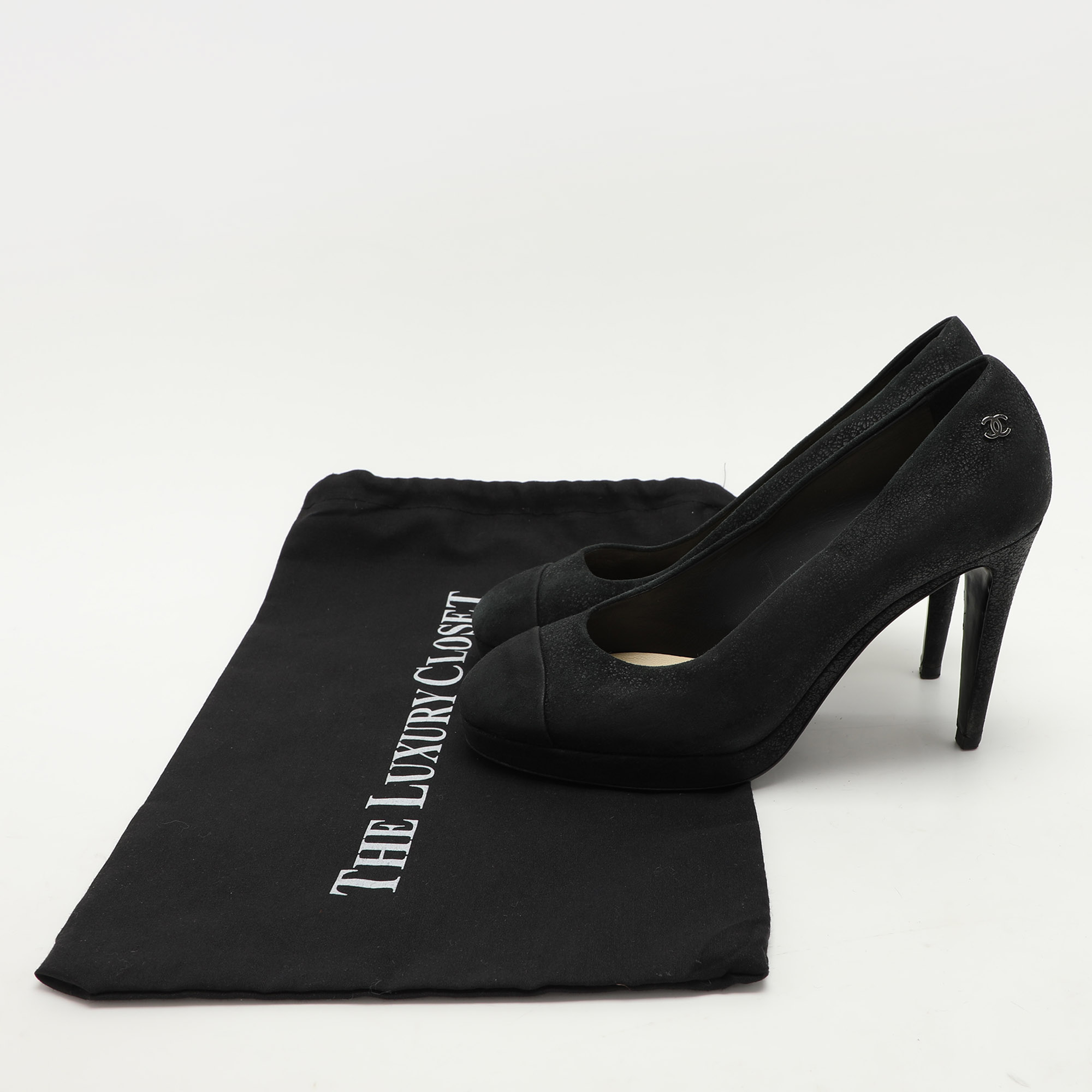 Chanel Black Suede CC Pumps Size 38.5 