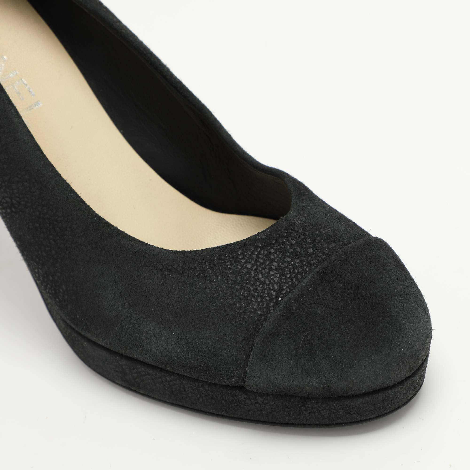 Chanel Black Suede CC Pumps Size 38.5 