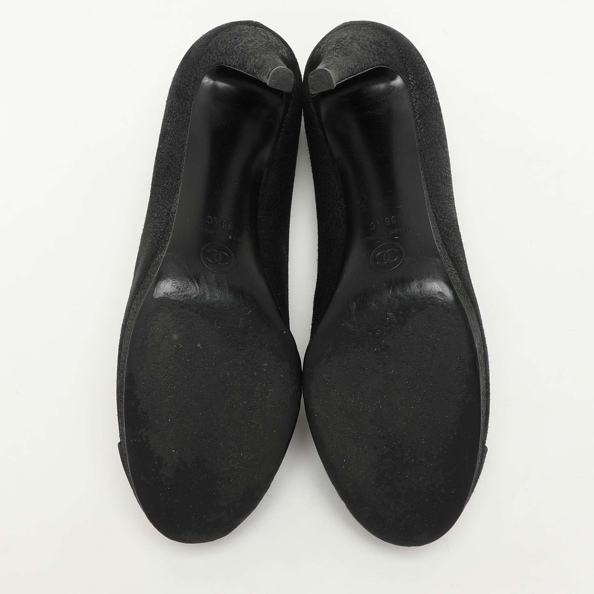 Chanel Black Suede CC Pumps Size 38.5 