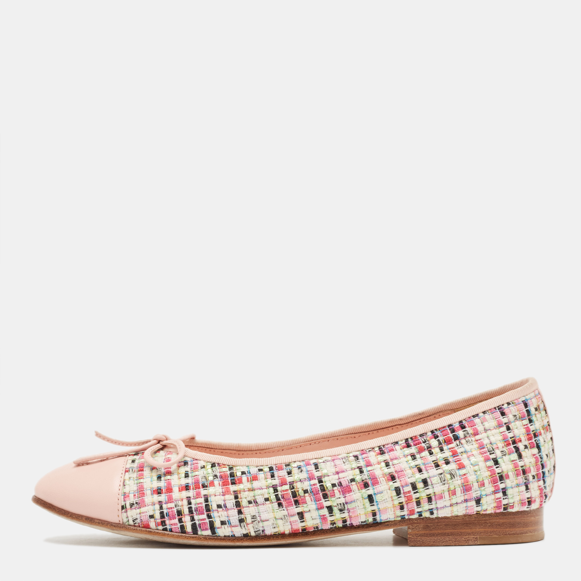 

Chanel Multicolor Tweed and Leather CC Cap Toe Bow Ballet Flats Size, Pink