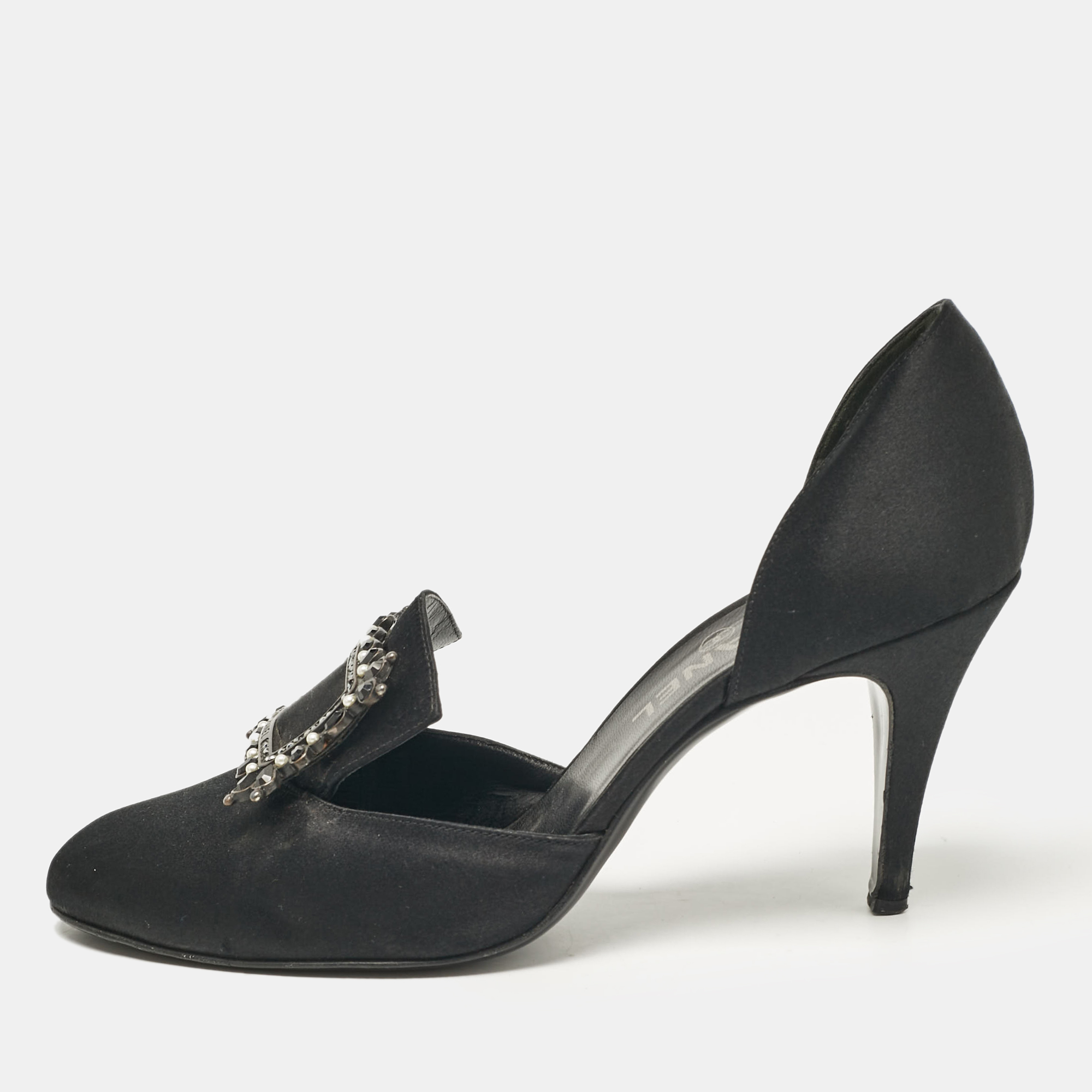 

Chanel Black Satin Buckle Detail D'orsay Pumps Size